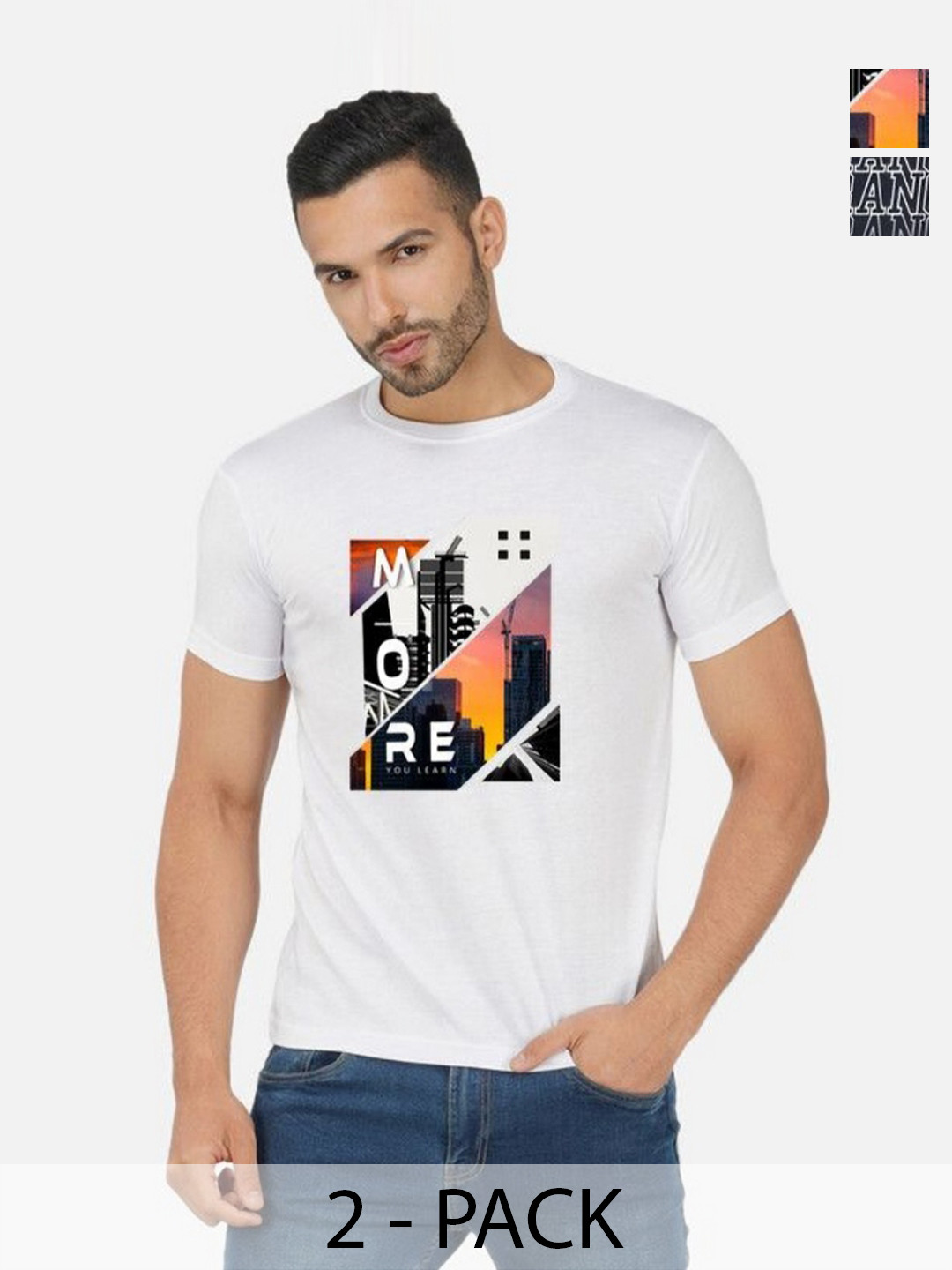 

GLOBAL NOMAD Men 2 Printed Bio Finish Applique T-shirt, White