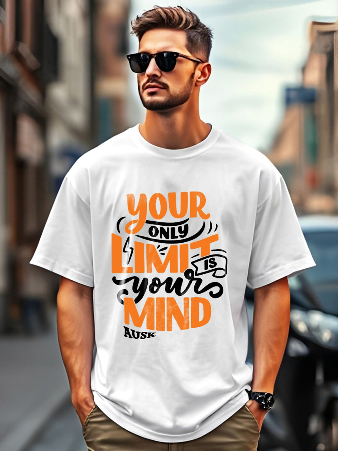 

AUSK Men Typography Printed Applique T-shirt, White