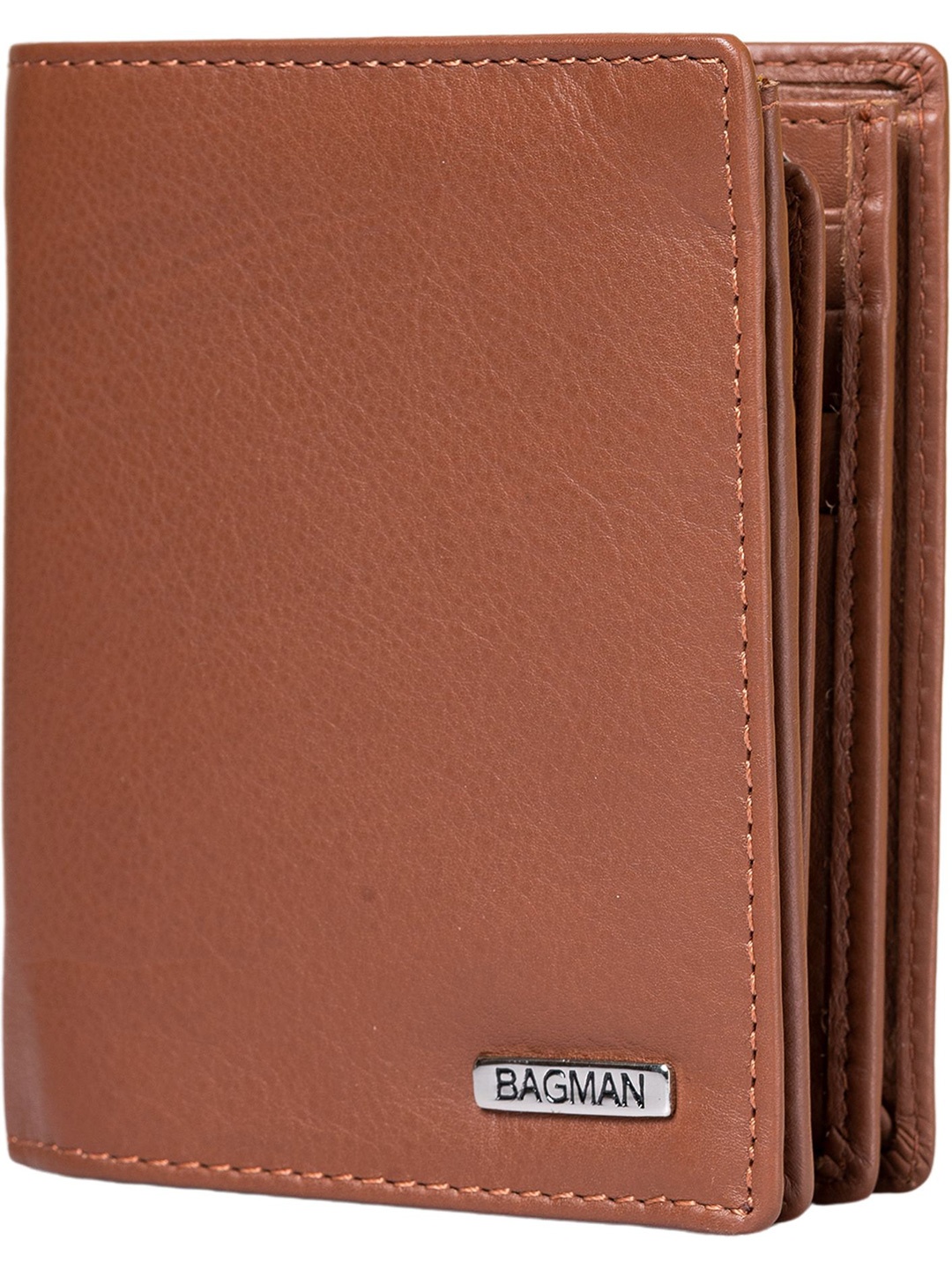 

BAGMAN Men Leather Two Fold Wallet, Tan