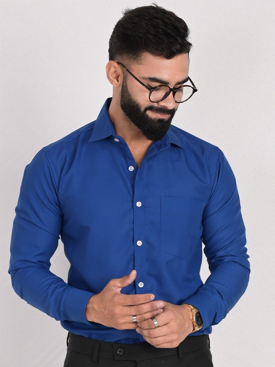 

PulseIQ Men Slim Fit Opaque Formal Shirt, Blue