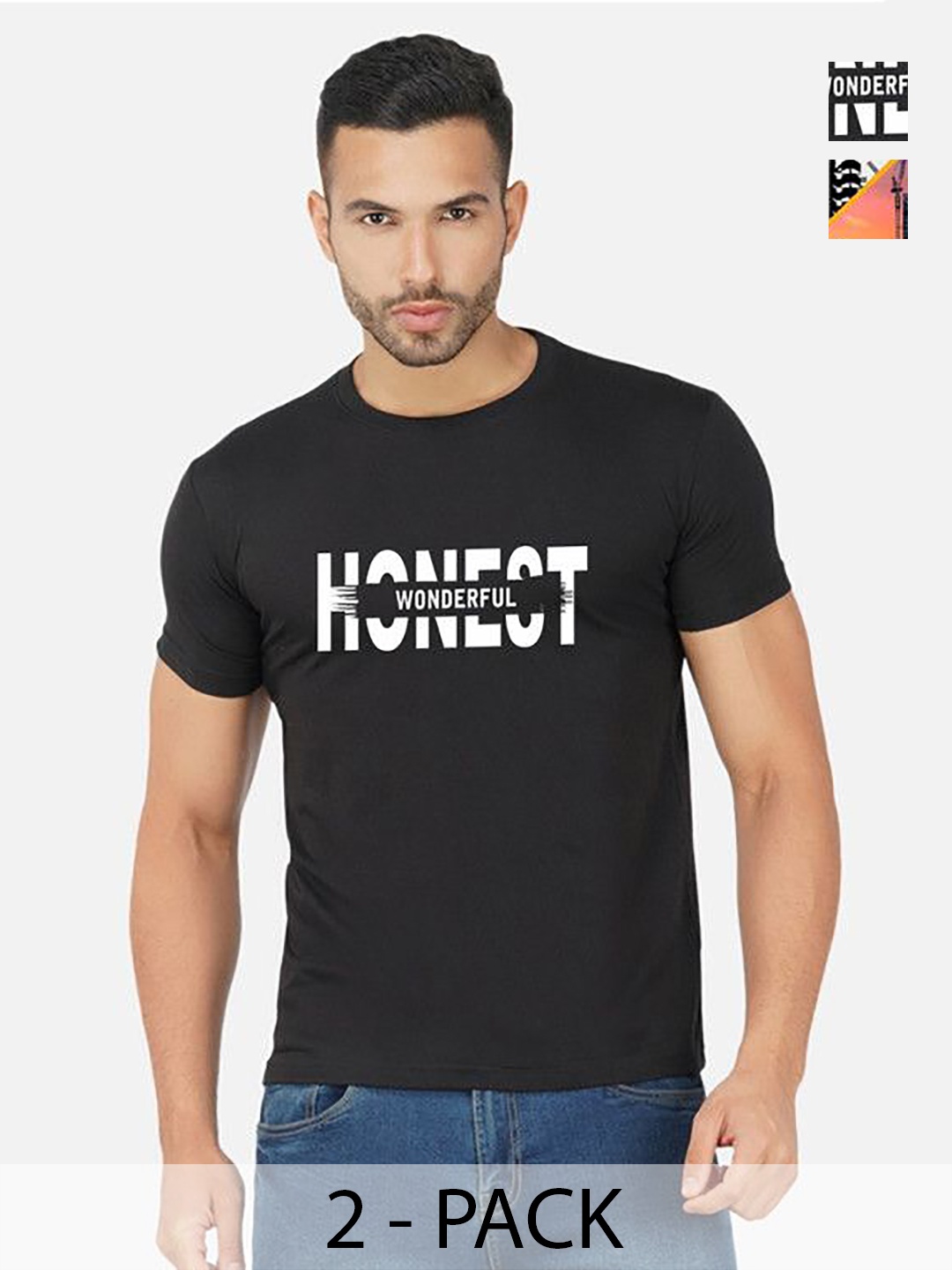 

GLOBAL NOMAD Men 2 Printed Bio Finish Applique T-shirt, Black