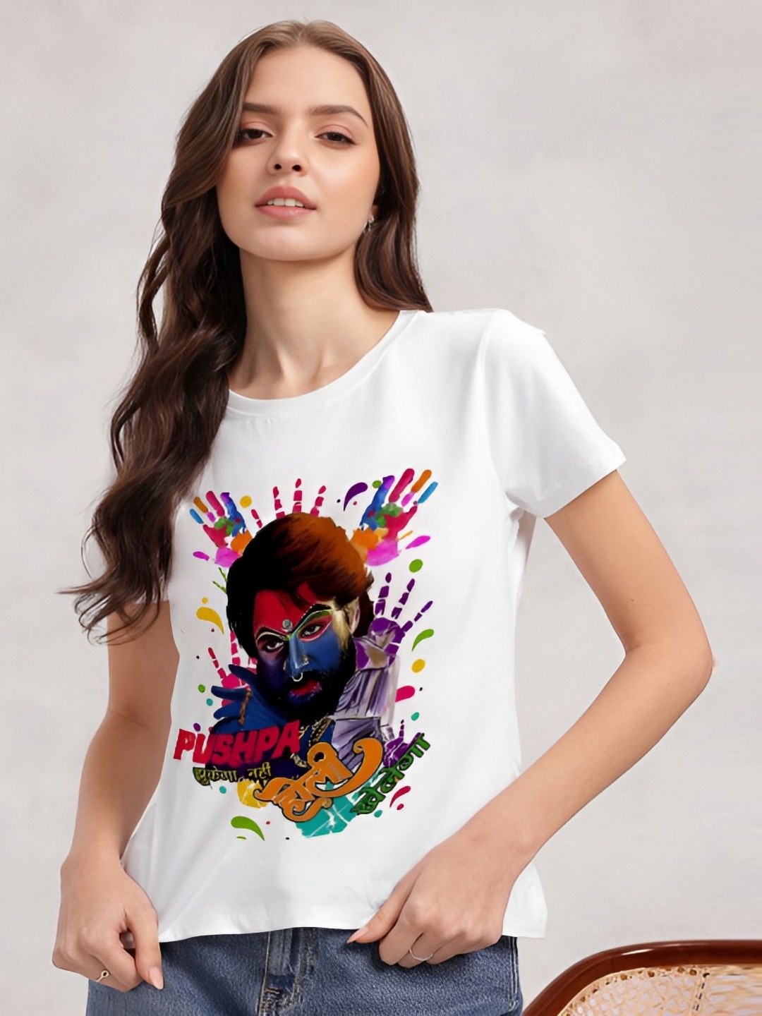 

Shiv traders collection Women Printed Applique T-shirt, White