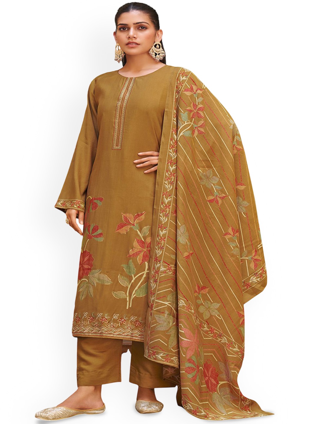 

DRAVINAM Trends Embroidered Pure Cotton Unstitched Dress Material, Yellow