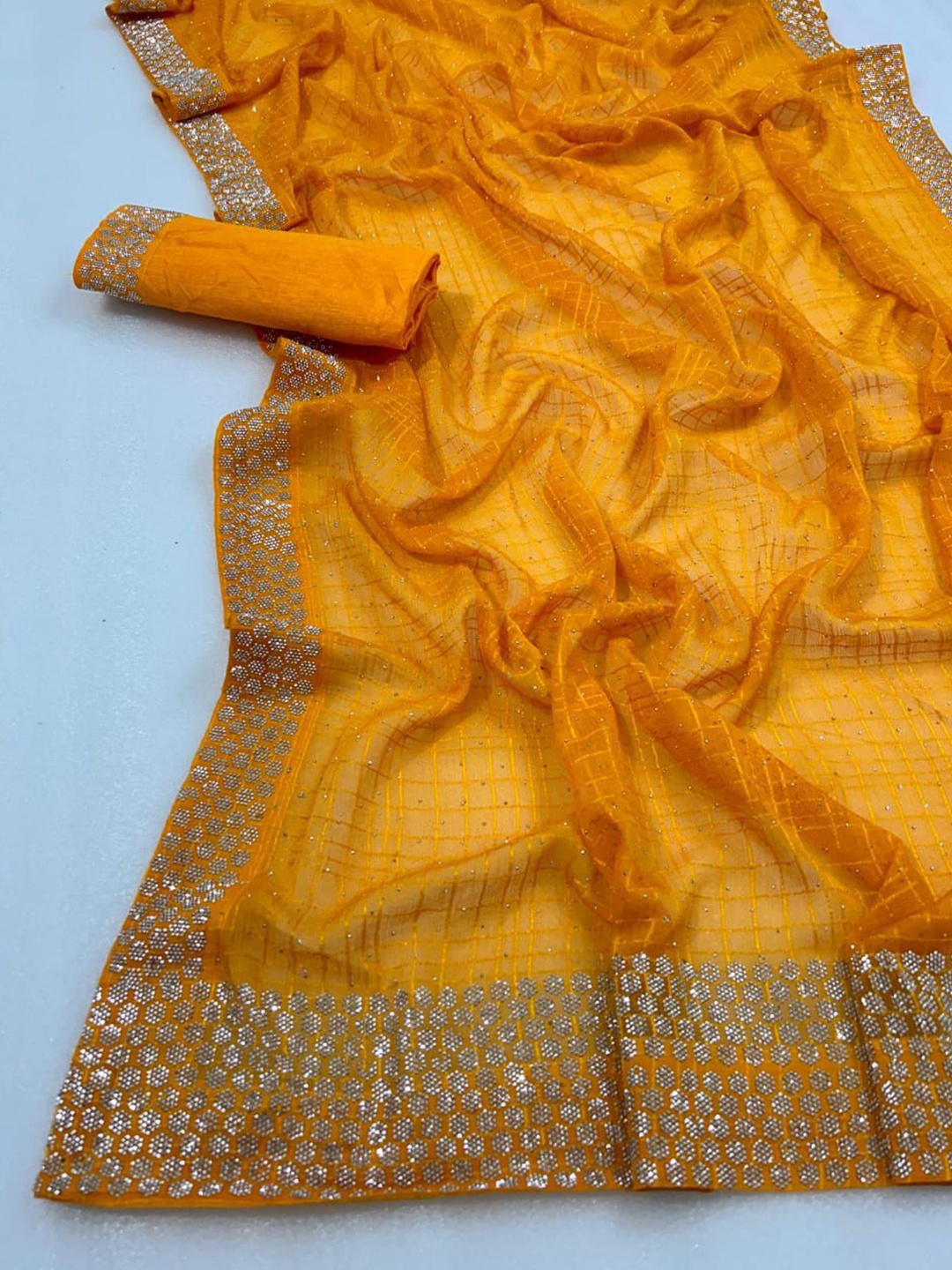 

PAYAL CREATION Embellished Beads and Stones Pure Georgette Saree, Orange