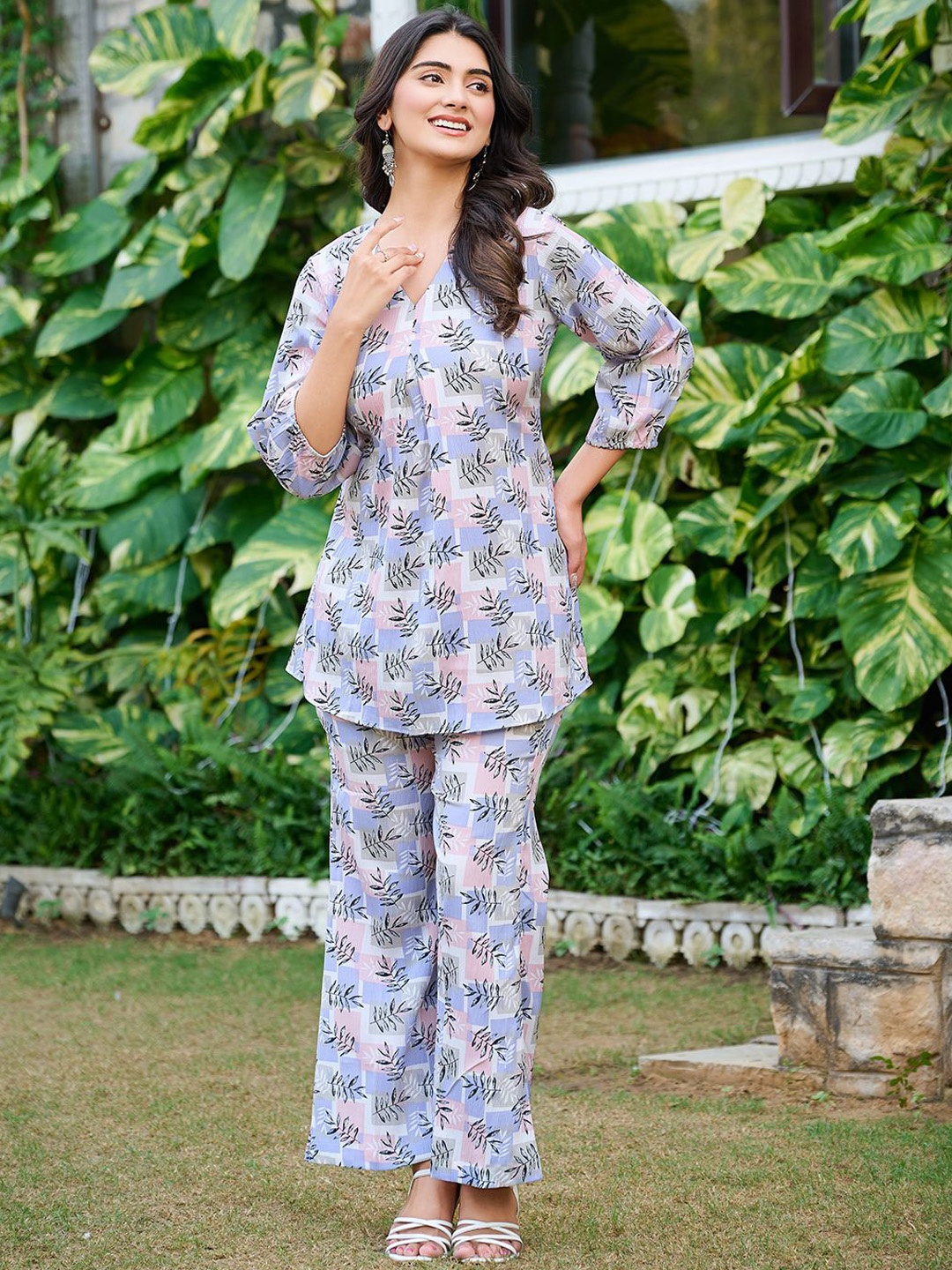 

Moda Rapido Printed Top With Trousers Co-Ords, Purple