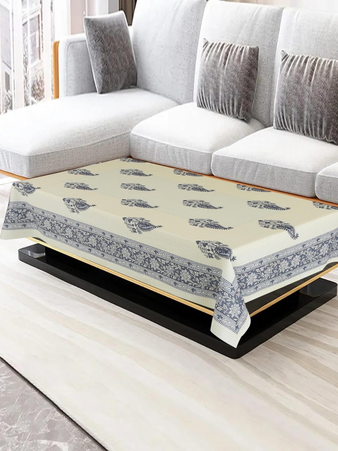 

Homerz Cream-Coloured Floral Cotton 4-Seater Table Cover