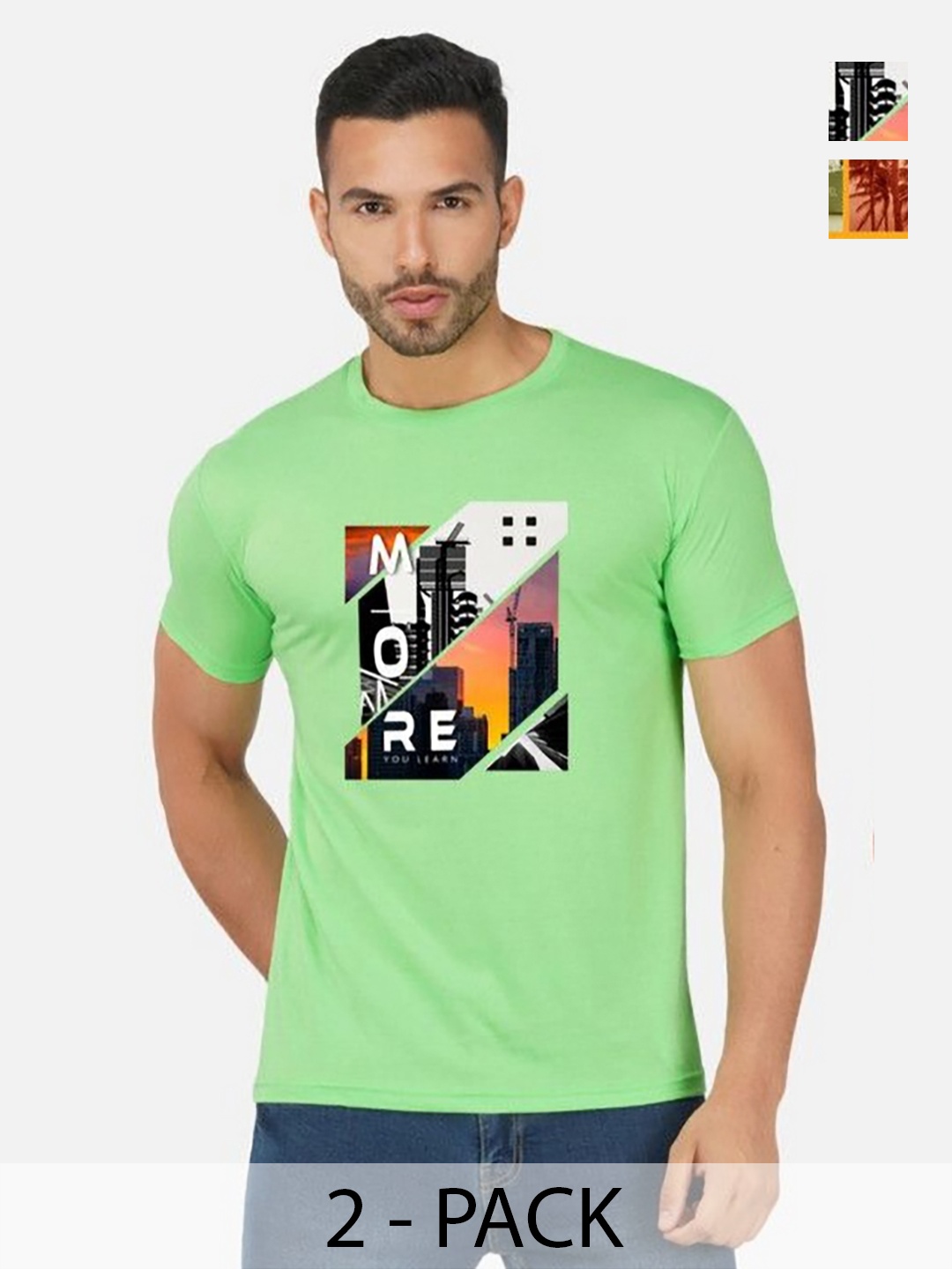 

GLOBAL NOMAD Men 2 Printed Bio Finish Applique T-shirt, Green