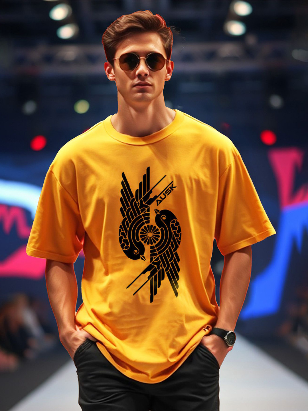 

AUSK Men Printed Raw Edge T-shirt, Yellow