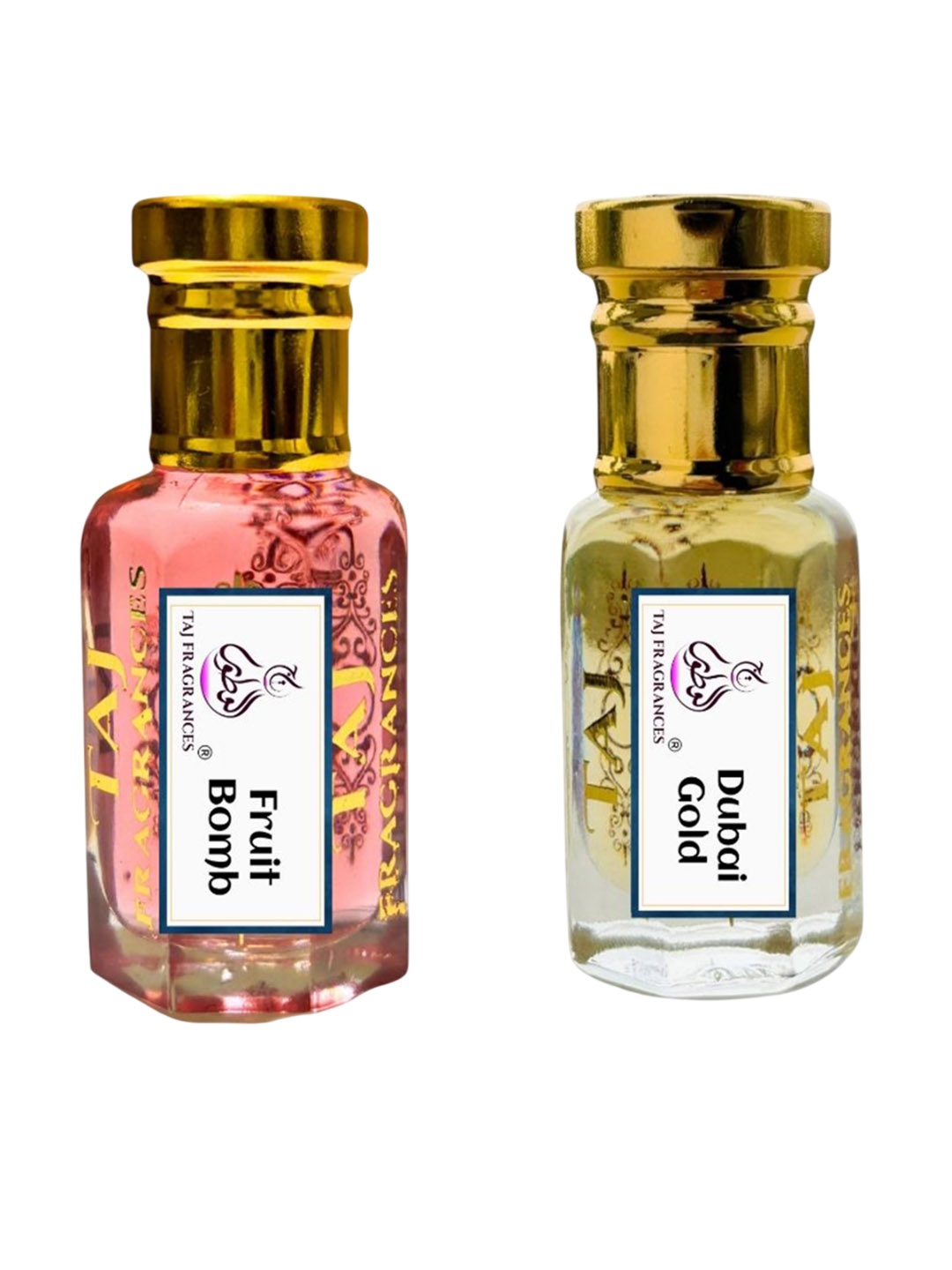 

Taj Fragrances Set Of 2 Dubai Gold & Fruit Bomb Long Stay Alcohol Free Attar - 12 ml Each, Transparent