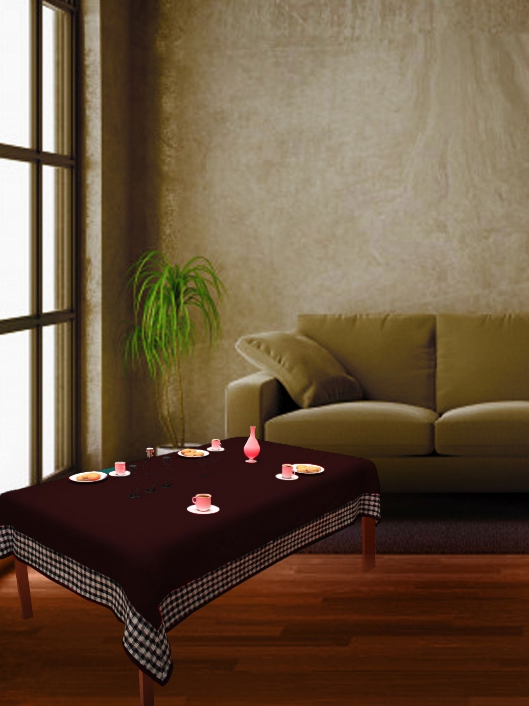 

Home Heart Brown Cotton 2-Seater Table Cover with Patchwork details