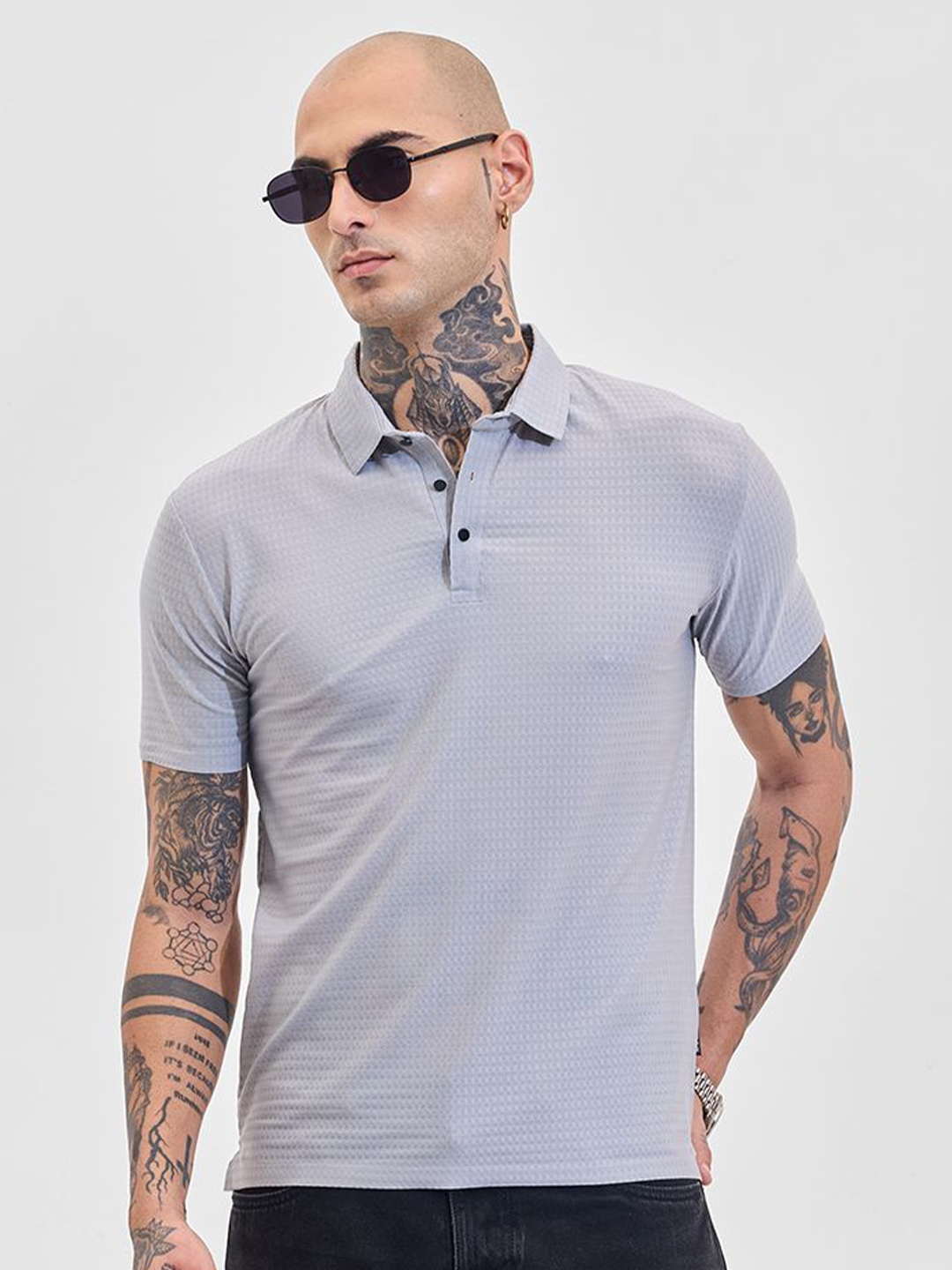 

Snitch Men Polo Collar Slim Fit T-shirt, Grey