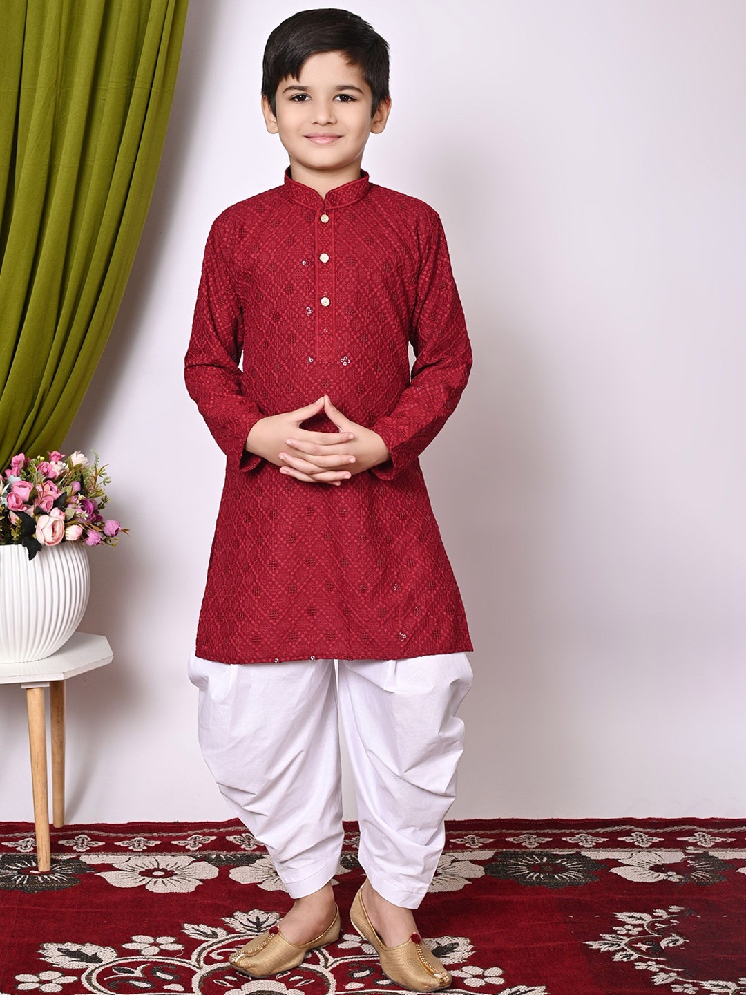 

BAESD Boys Embroidered Regular Sequinned Kurta with Patiala, Maroon