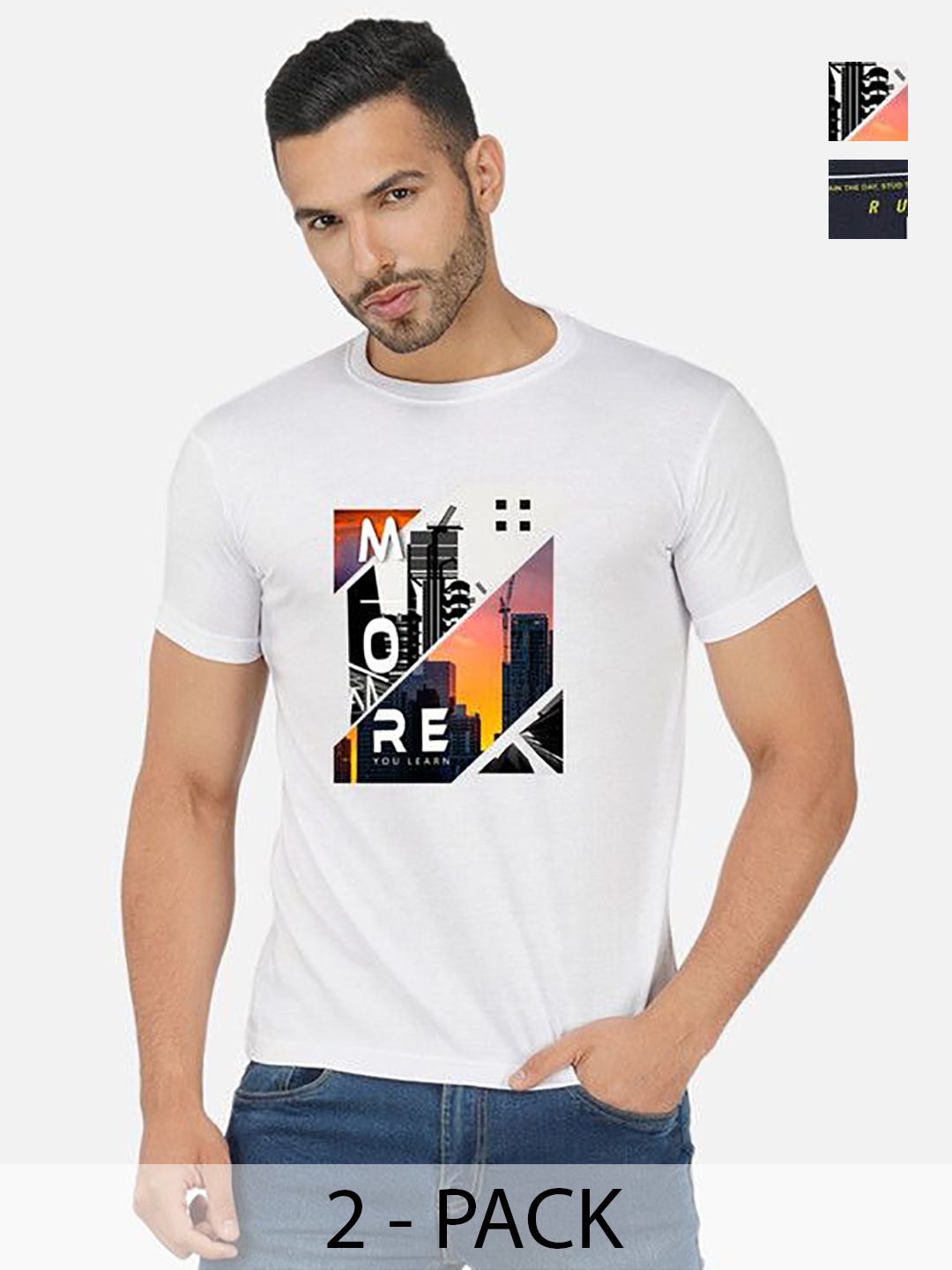 

GLOBAL NOMAD Men 2 Printed Bio Finish Applique T-shirt, White