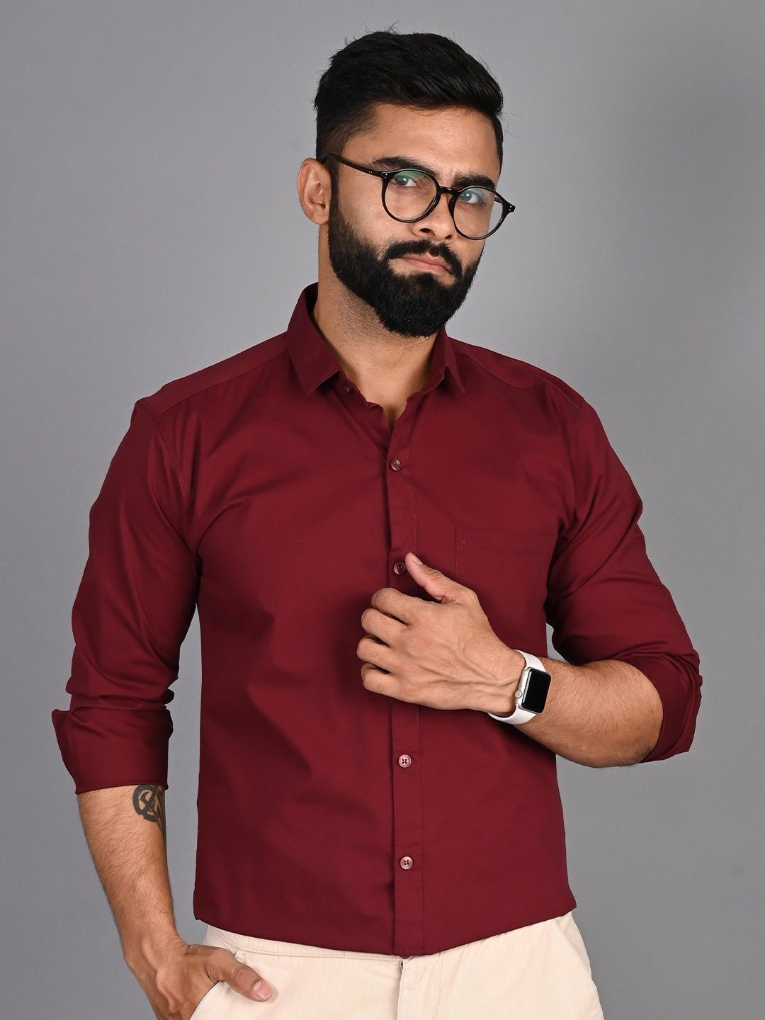 

PulseIQ Men Slim Fit Opaque Formal Shirt, Maroon