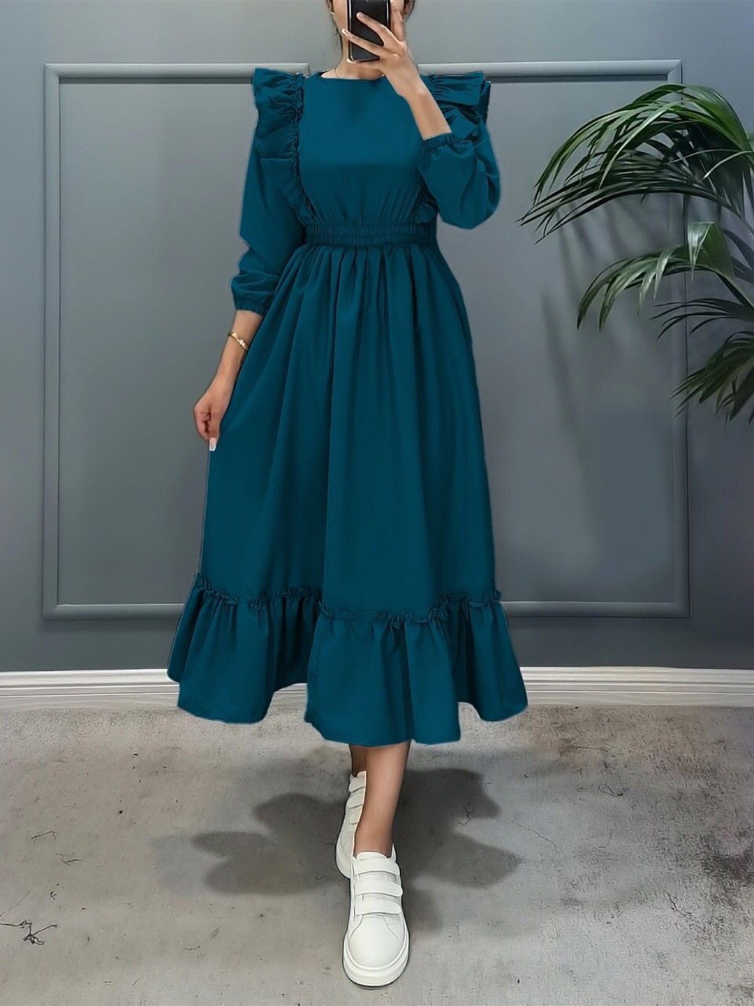 

Jash Creation Applique Crepe Fit & Flare Maxi Dress, Blue