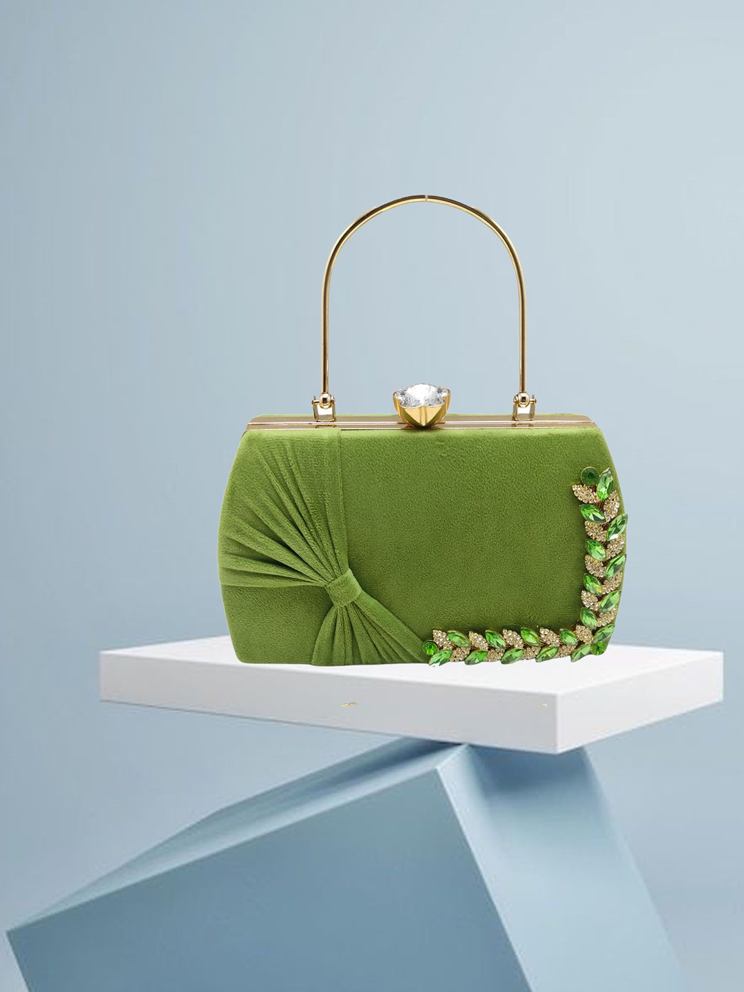 

Esmoda Embellished PU Shopper Handheld Bag, Green
