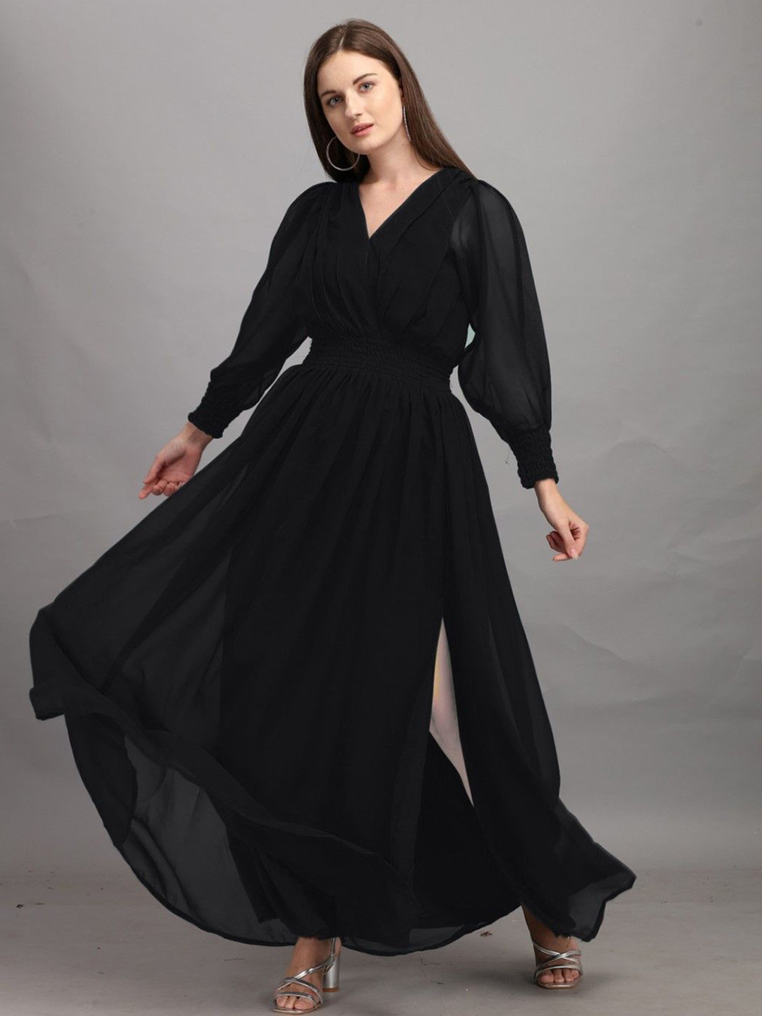 

Raiyani Fashion Applique Georgette Fit & Flare Maxi Dress, Black