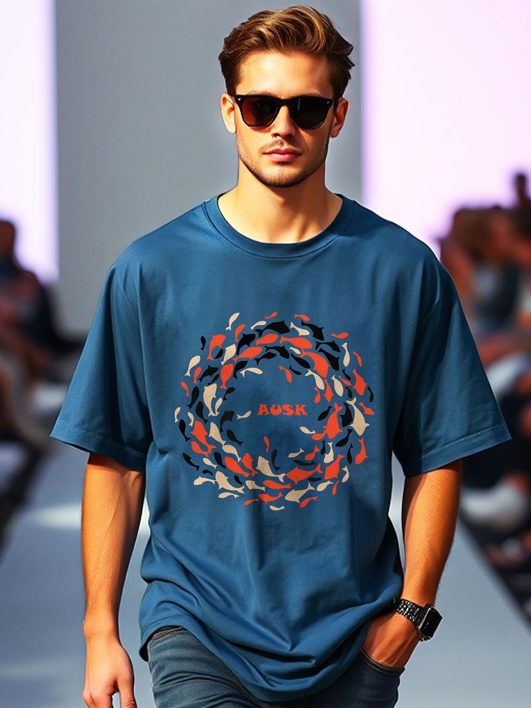 

AUSK Men Printed Applique T-shirt, Teal