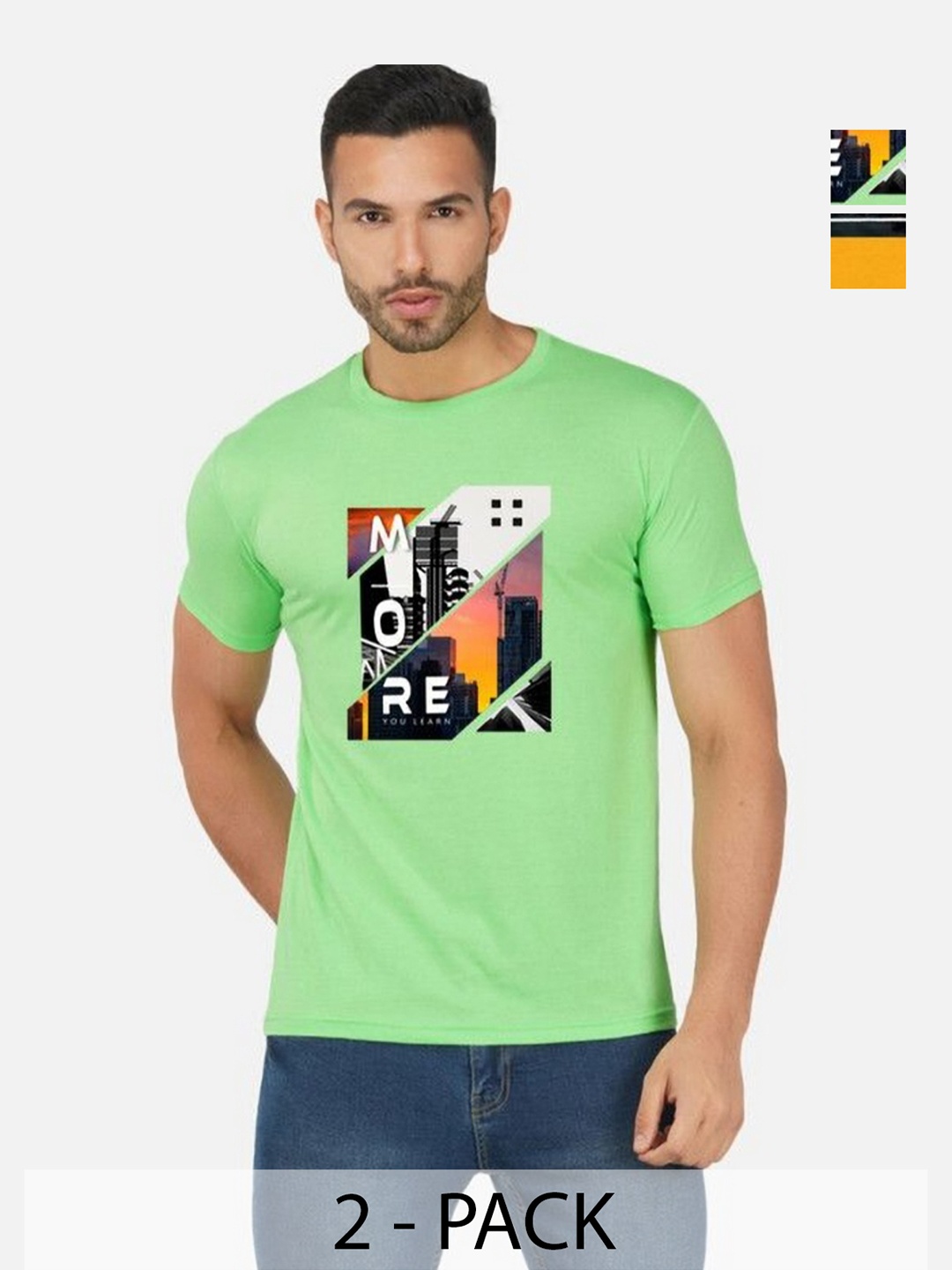 

GLOBAL NOMAD Men 2 Printed Bio Finish Applique T-shirt, Green