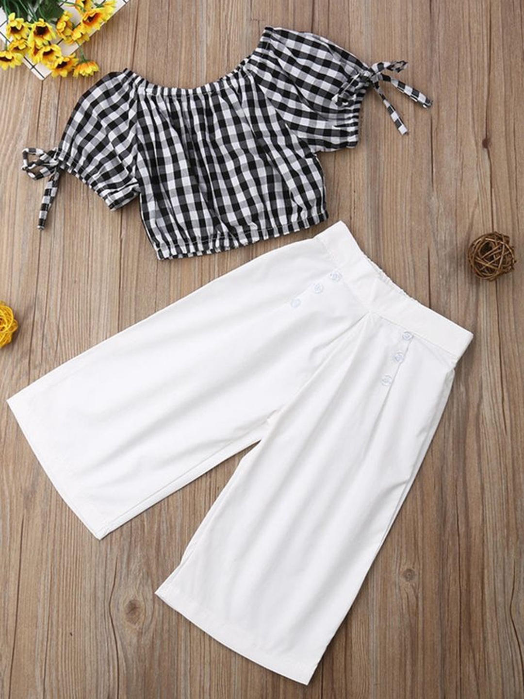 

LULU & SKY Girls Checked Top with Trousers, Black