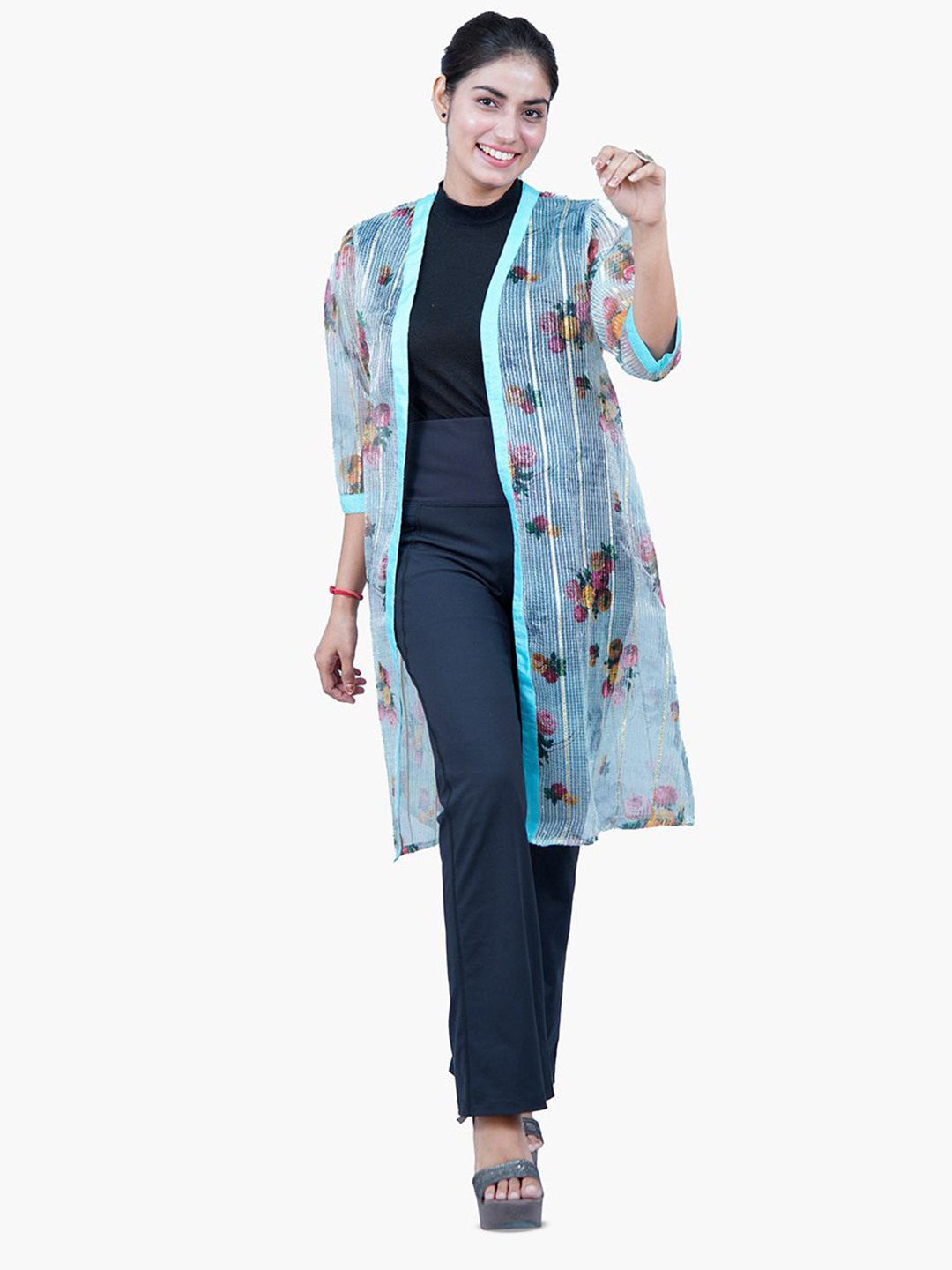 

UNLOKALE Women Printed Shrug, Blue