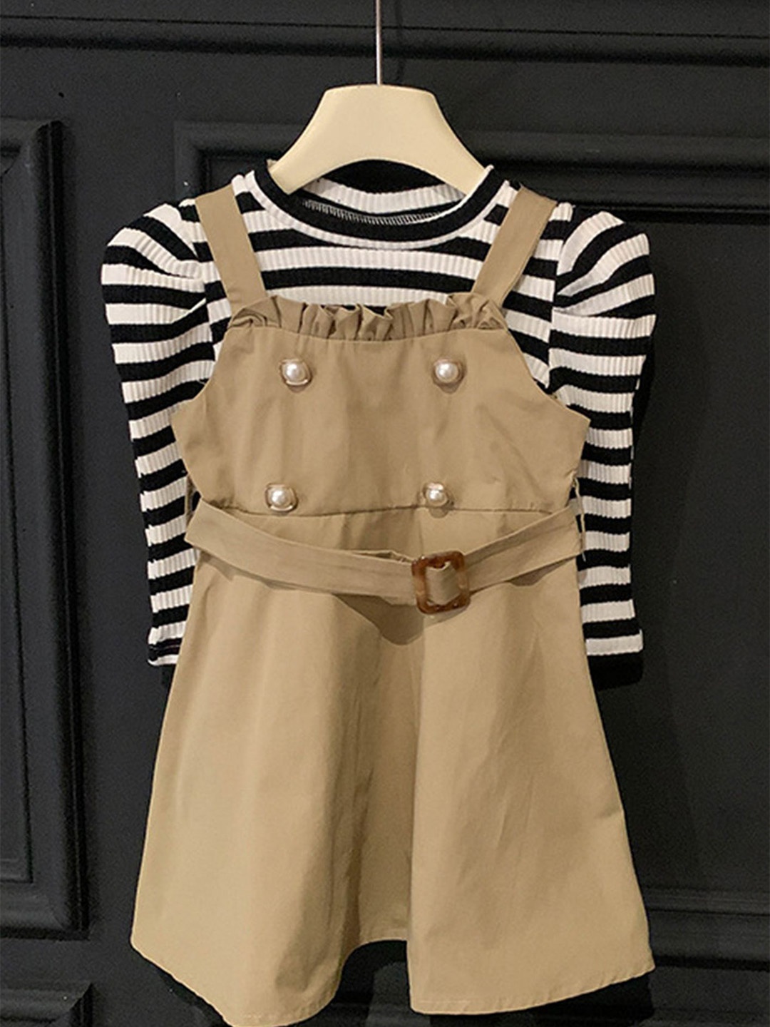 

LULU & SKY Girls Striped Top with Skirt, Khaki