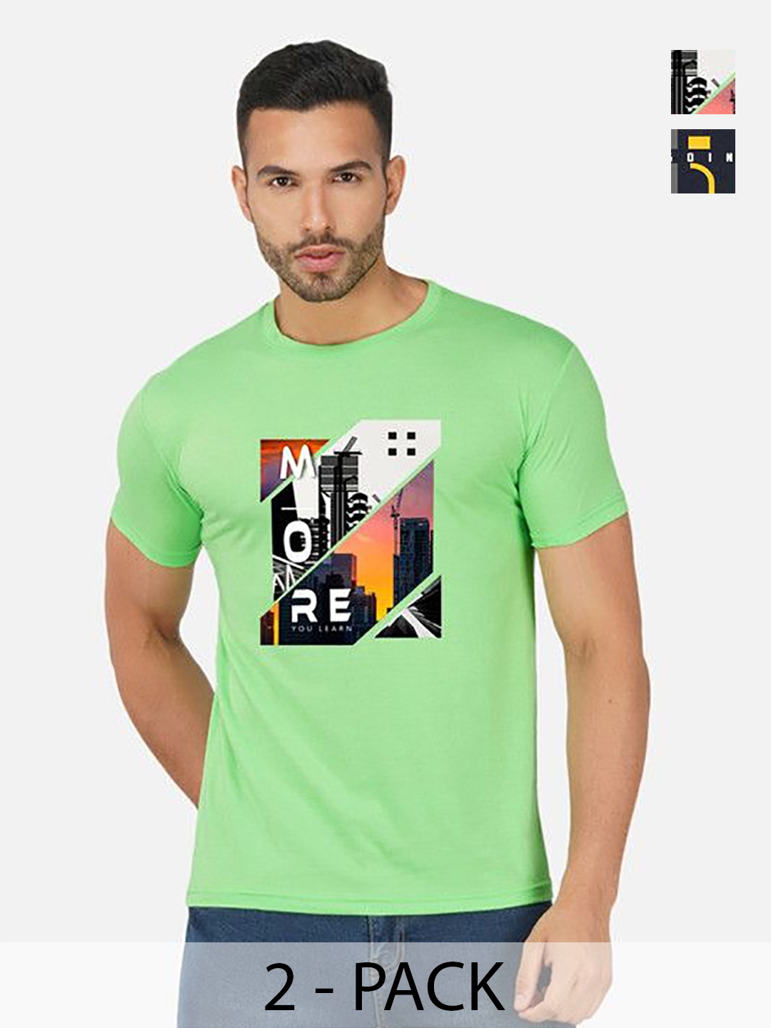 

GLOBAL NOMAD Men 2 Printed Bio Finish Applique T-shirt, Green