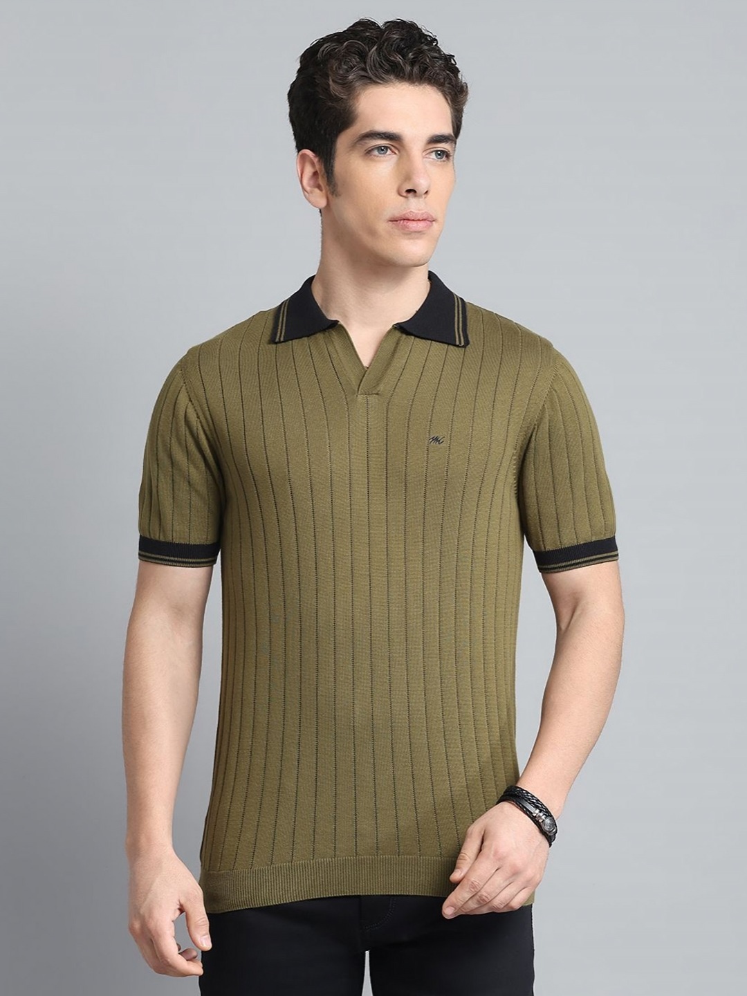 

Monte Carlo Men Polo Collar Pure Cotton Pockets T-shirt, Olive