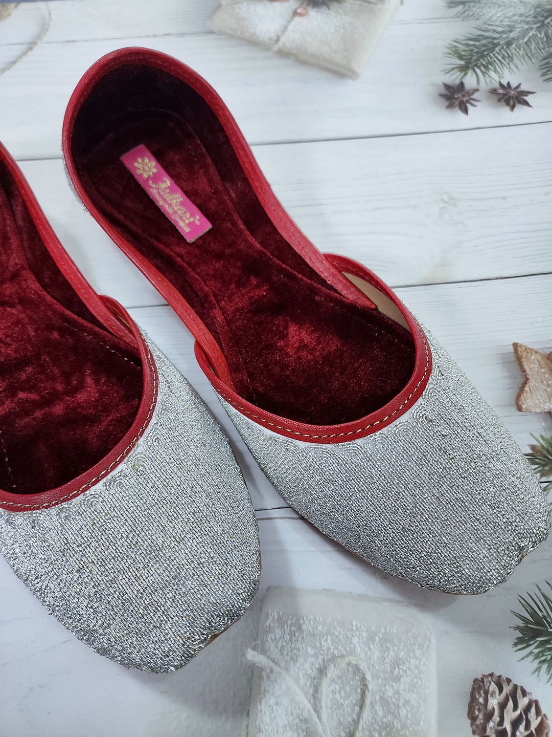 

Fulkari Women Embellished Ethnic Mojaris Flats, Silver