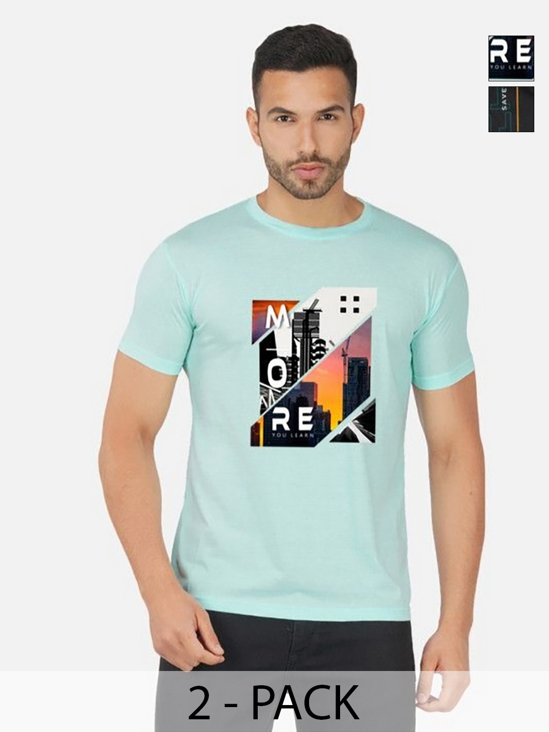 

GLOBAL NOMAD Men 2 Printed Bio Finish T-shirt, Turquoise blue