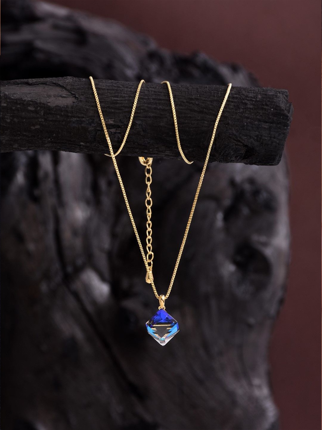 

Reenisaa Gold-Plated Diamond Shaped Stone-Studded Pendant with Chain