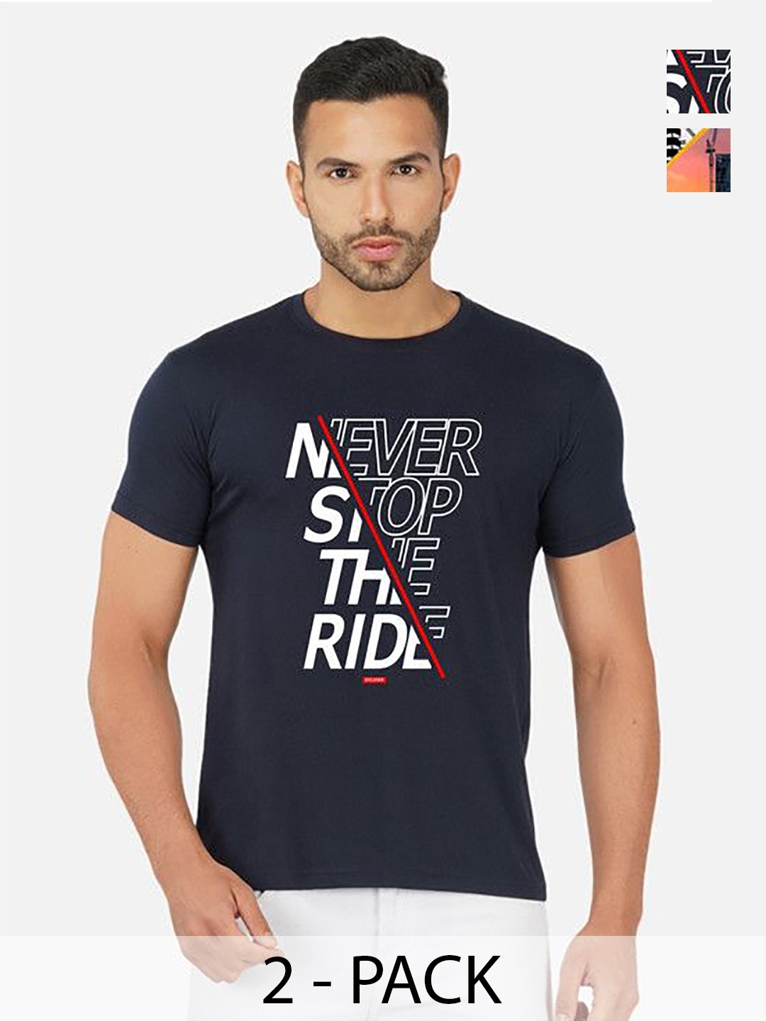 

GLOBAL NOMAD Men 2 Printed Bio Finish T-shirt, Navy blue