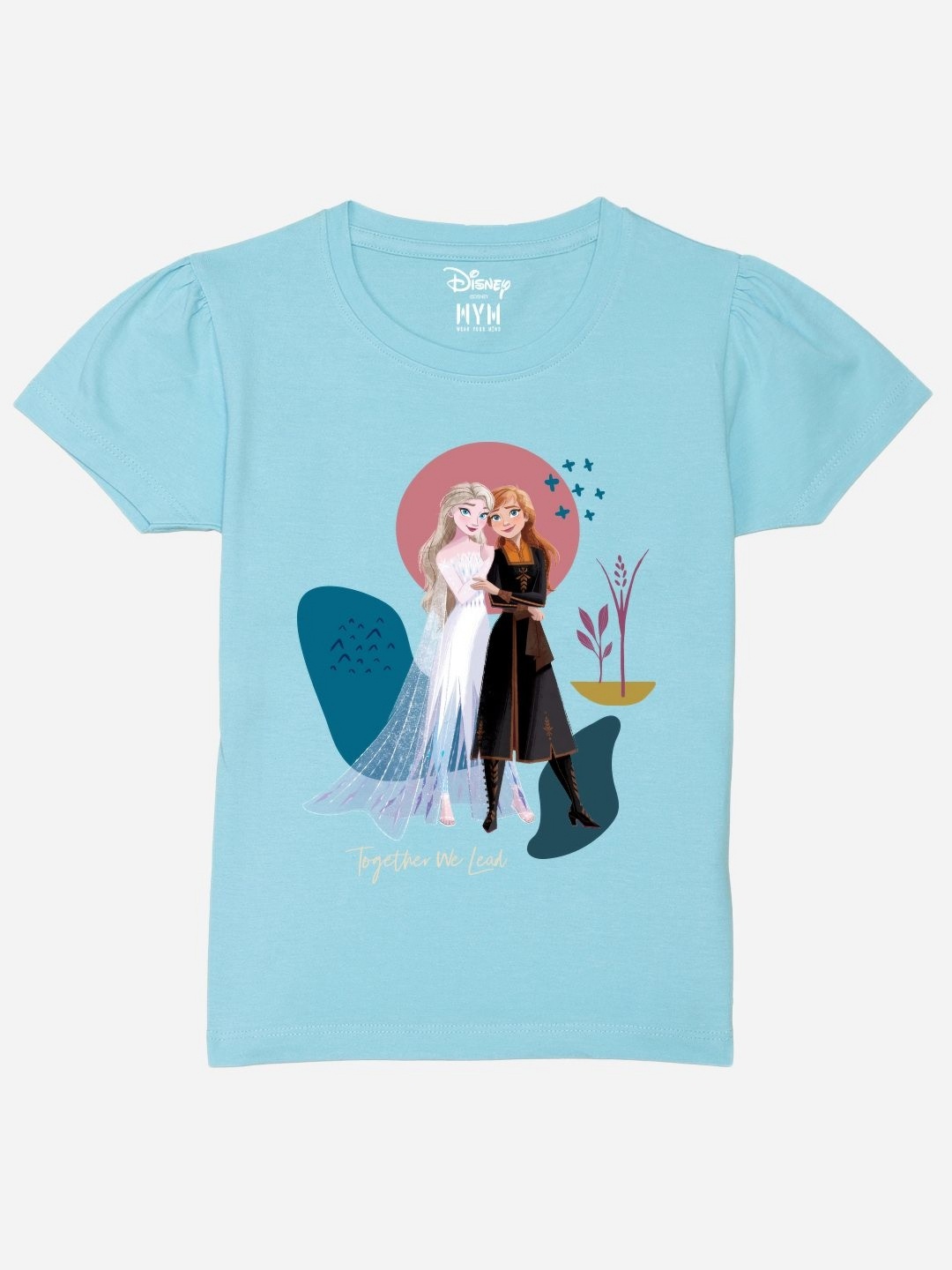 

Wear Your Mind Girls Printed Puff Sleeves Pure Cotton T-shirt, Blue