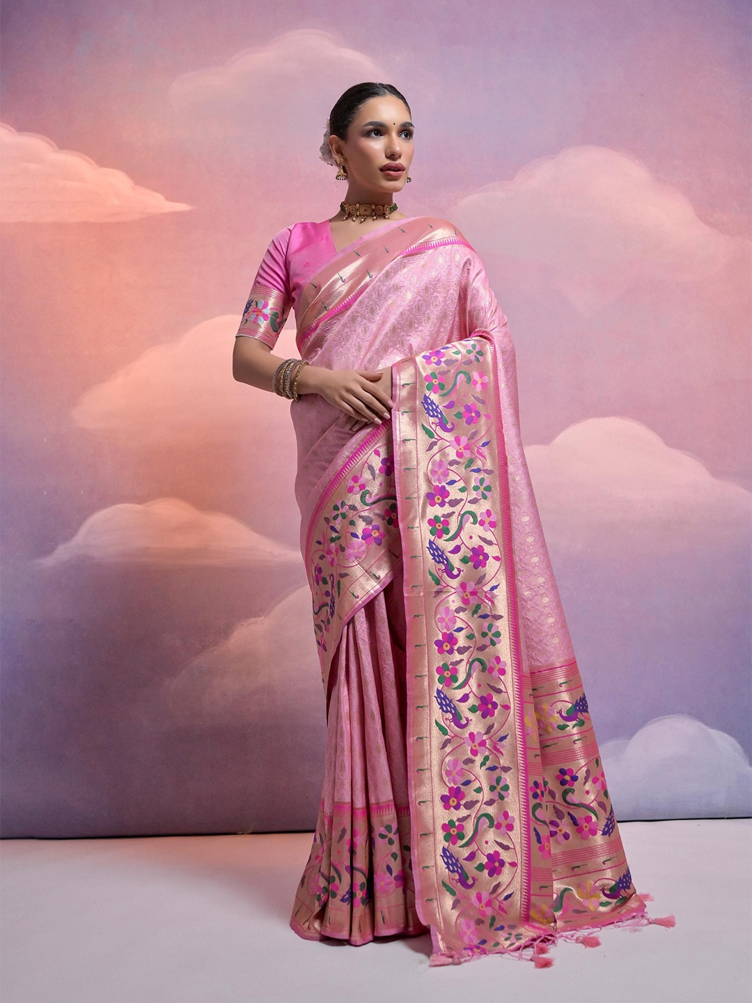 

Ekta Textiles Woven Design Zari Pure Silk Banarasi Saree, Pink