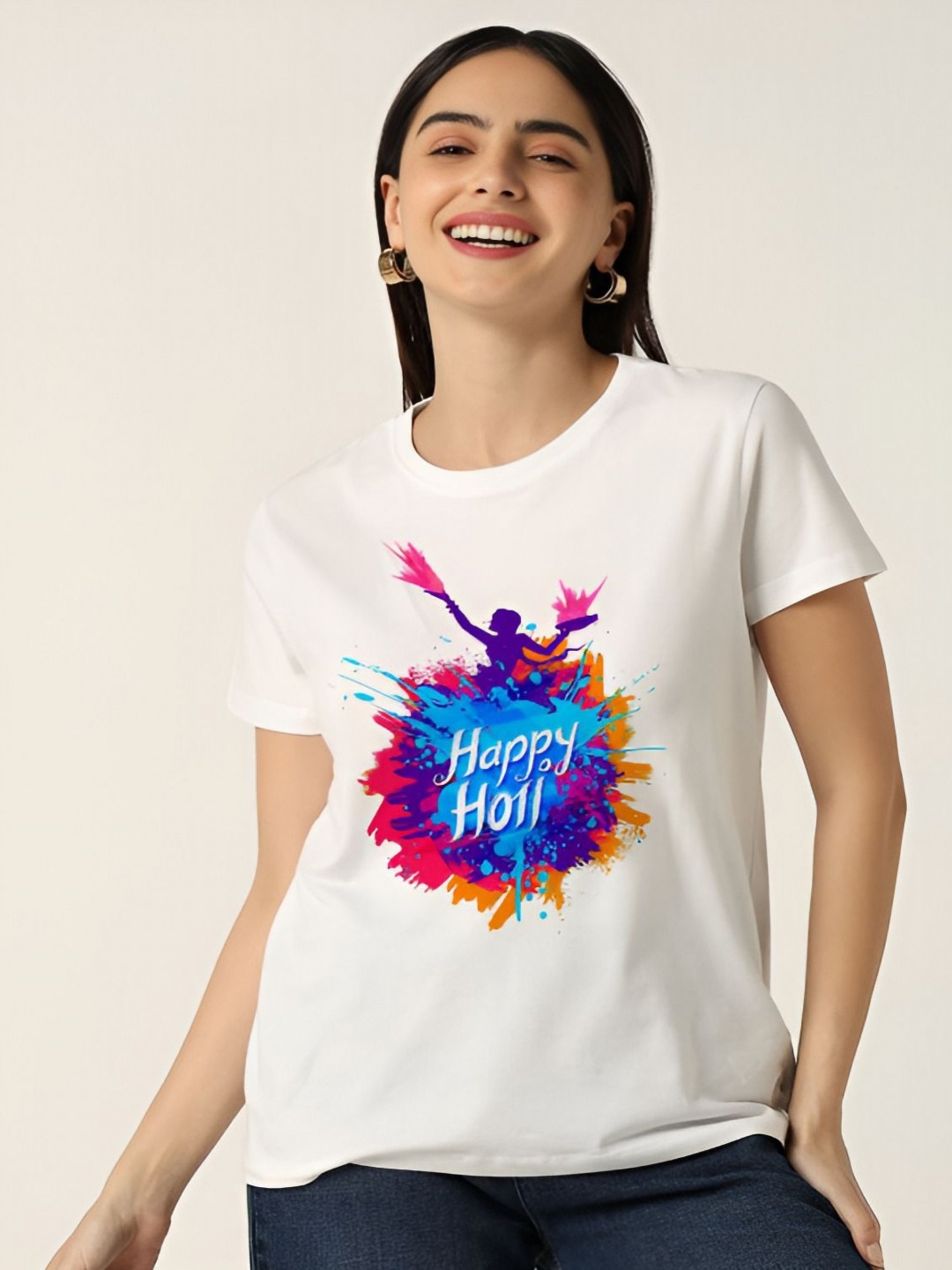 

Shiv traders collection Women Printed Applique T-shirt, White