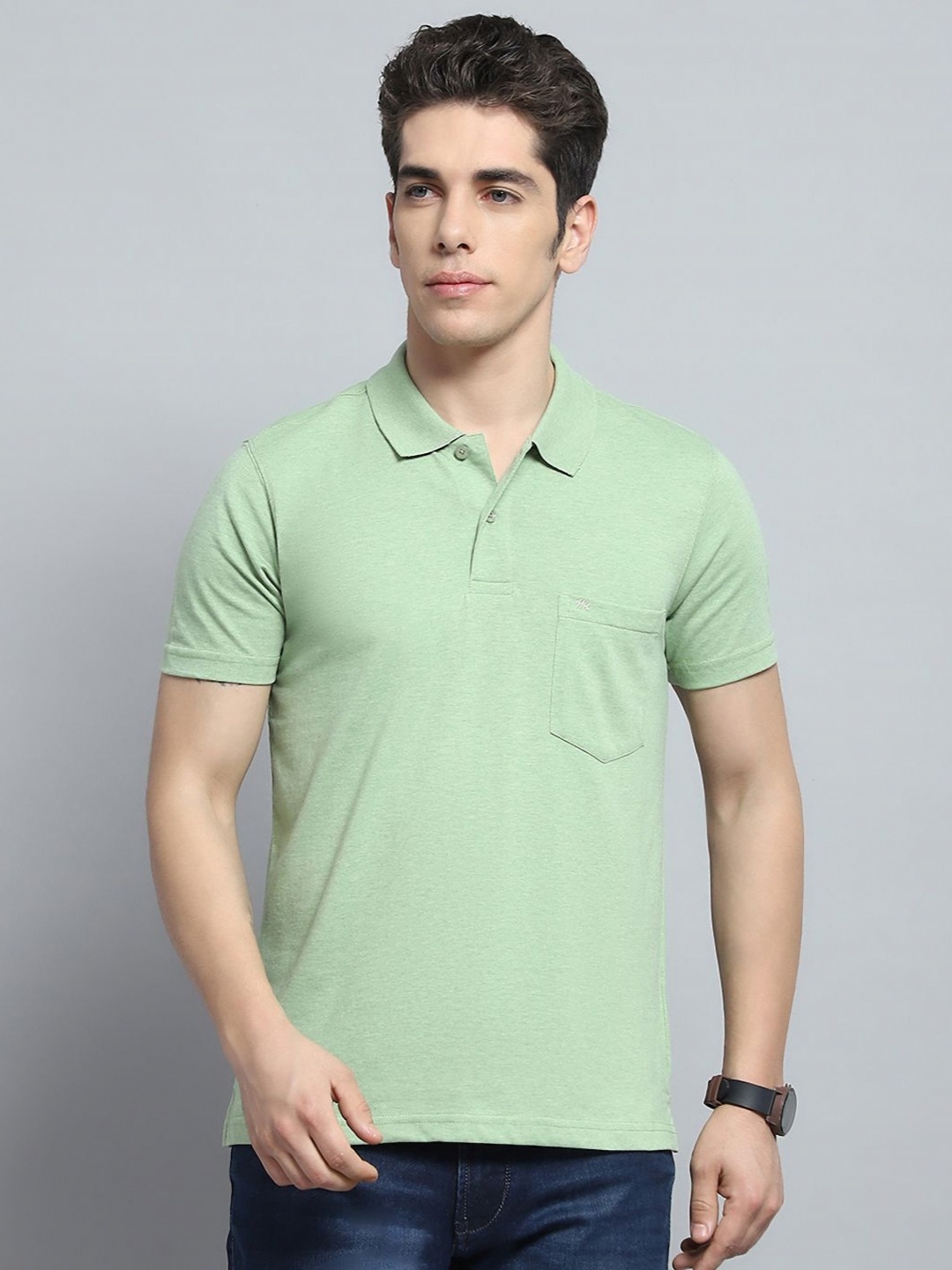 

Monte Carlo Men Polo Collar Pockets T-shirt, Green