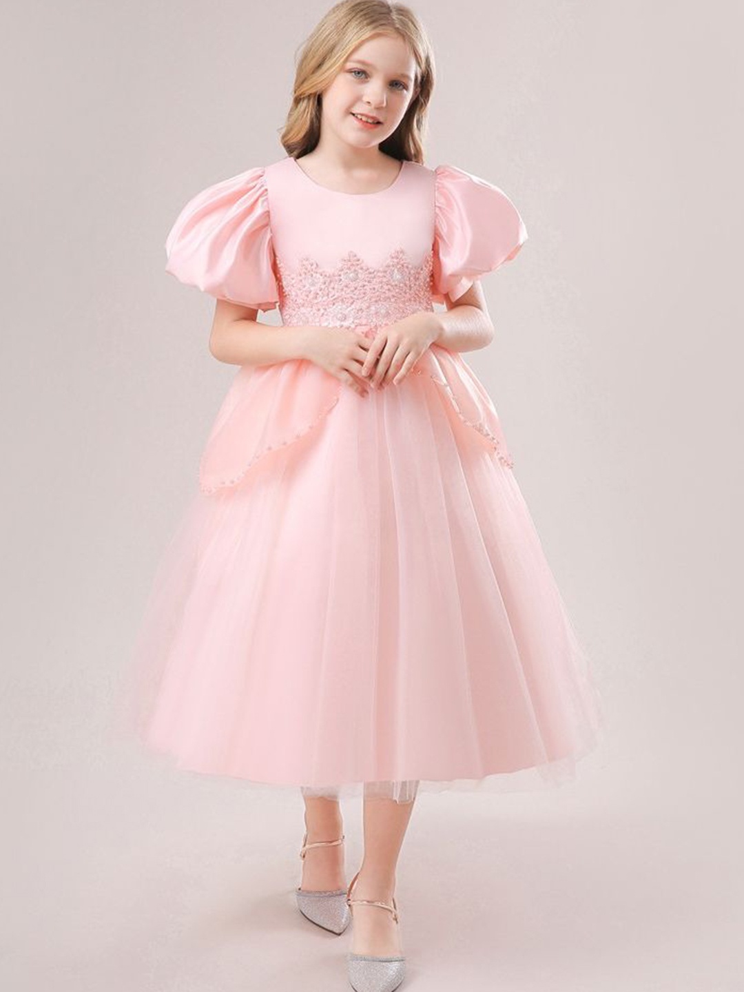 

LULU & SKY Flared Sleeve Empire Midi Dress, Pink