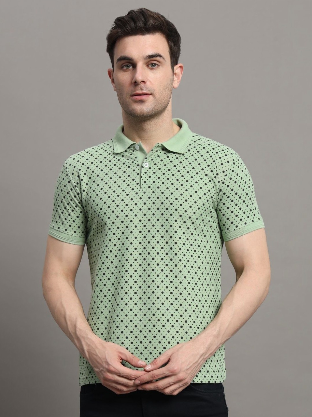 

R.ARHAN PREMIUM Men Printed Polo Collar Pockets T-shirt, Sea green