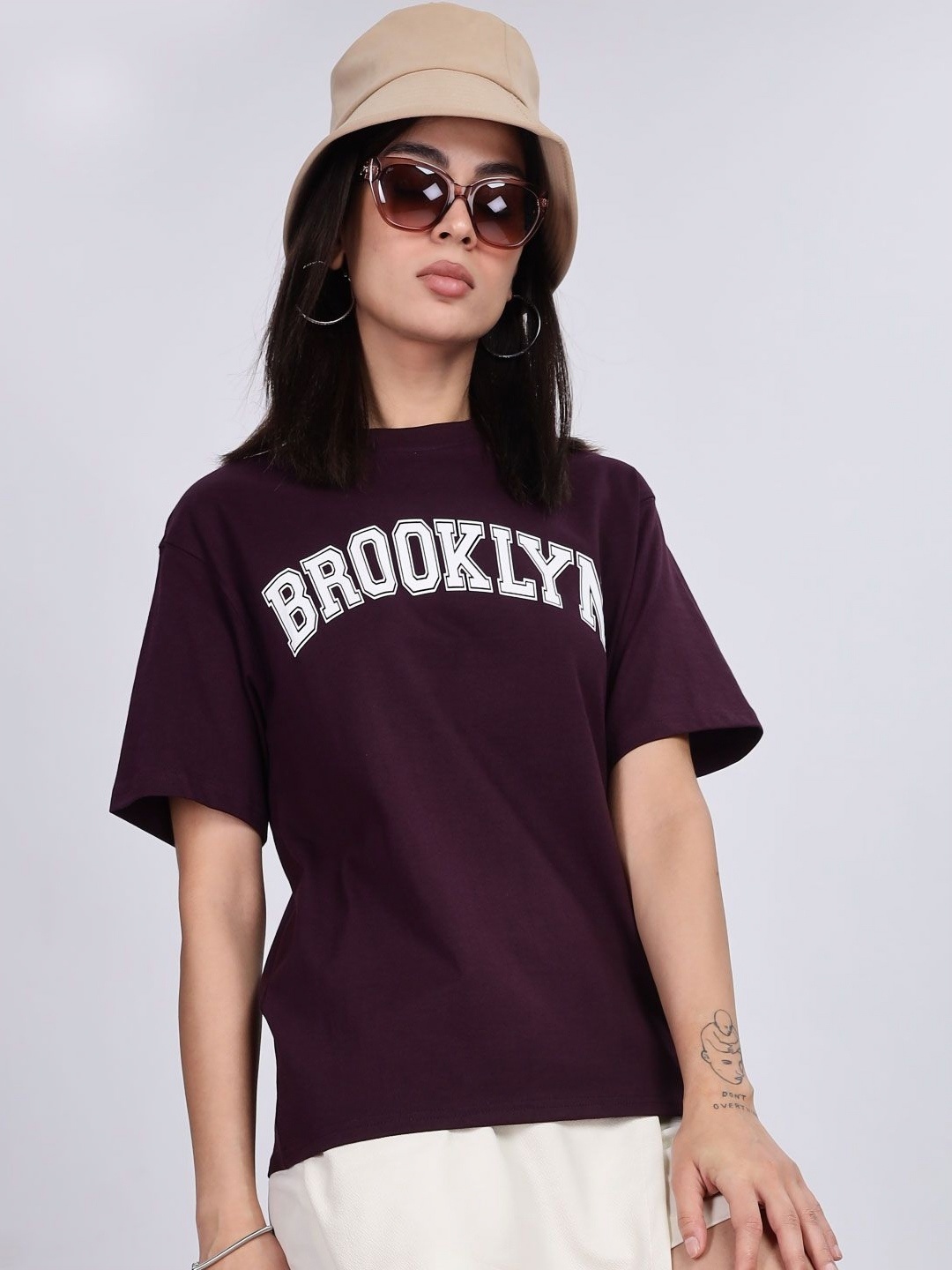 

B BLUBERYL - Comfort Inside Out Women Typography Printed Applique T-shirt, Purple