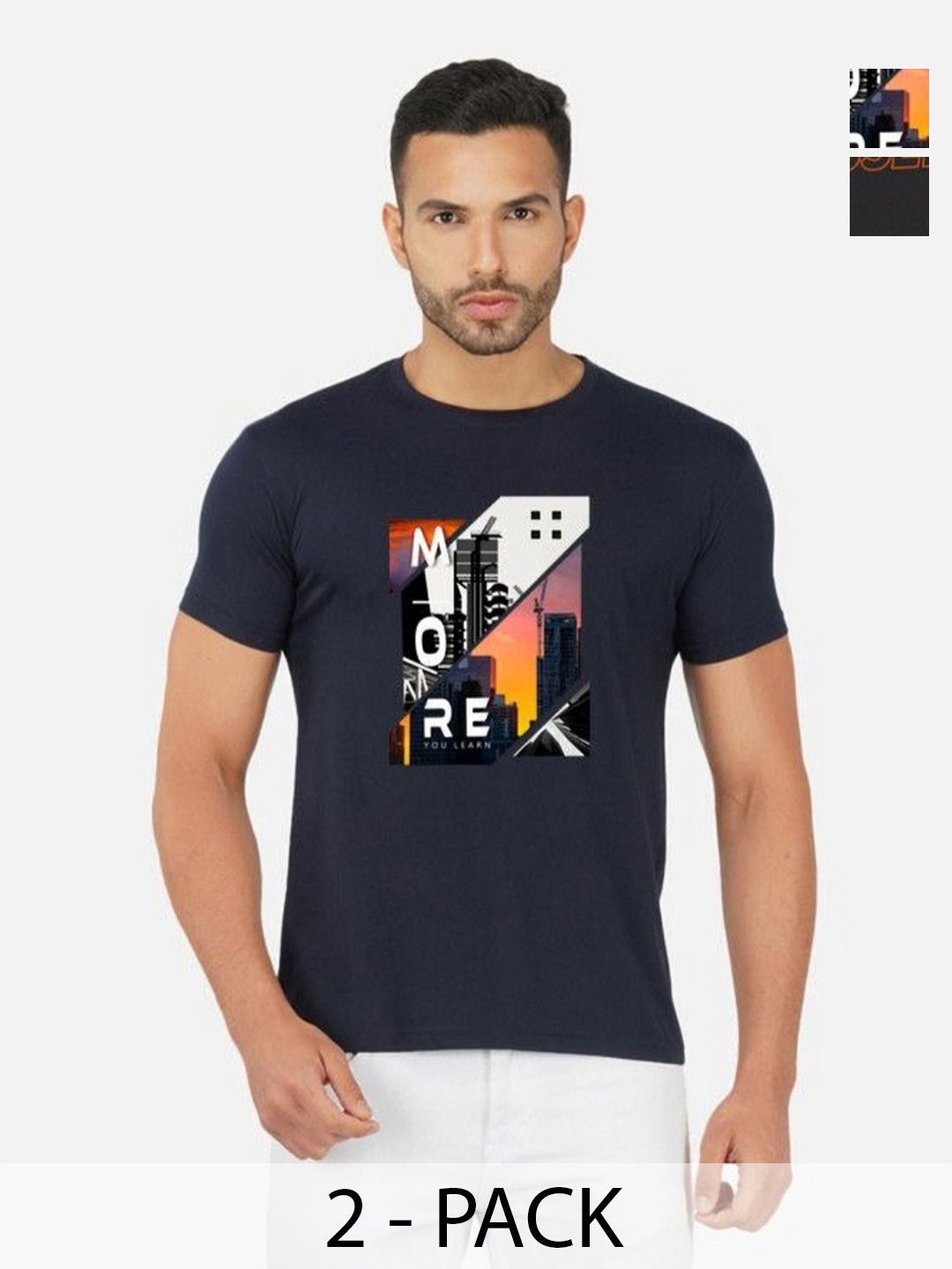 

GLOBAL NOMAD Men 2 Printed Bio Finish Applique T-shirt, Navy blue