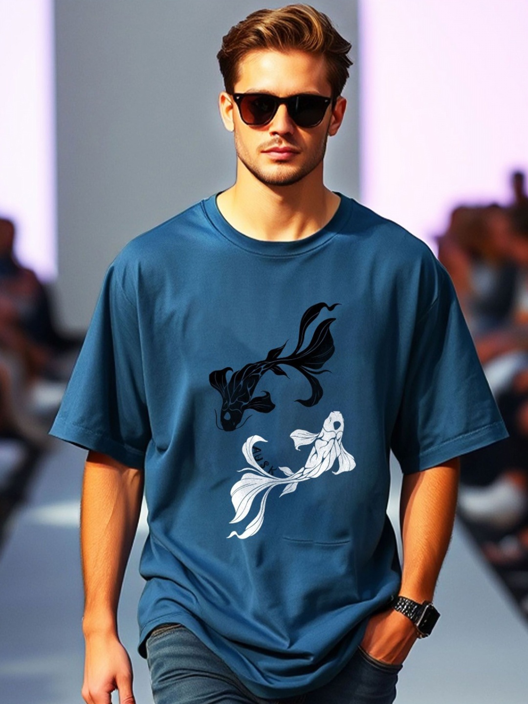 

AUSK Men Printed Applique T-shirt, Teal