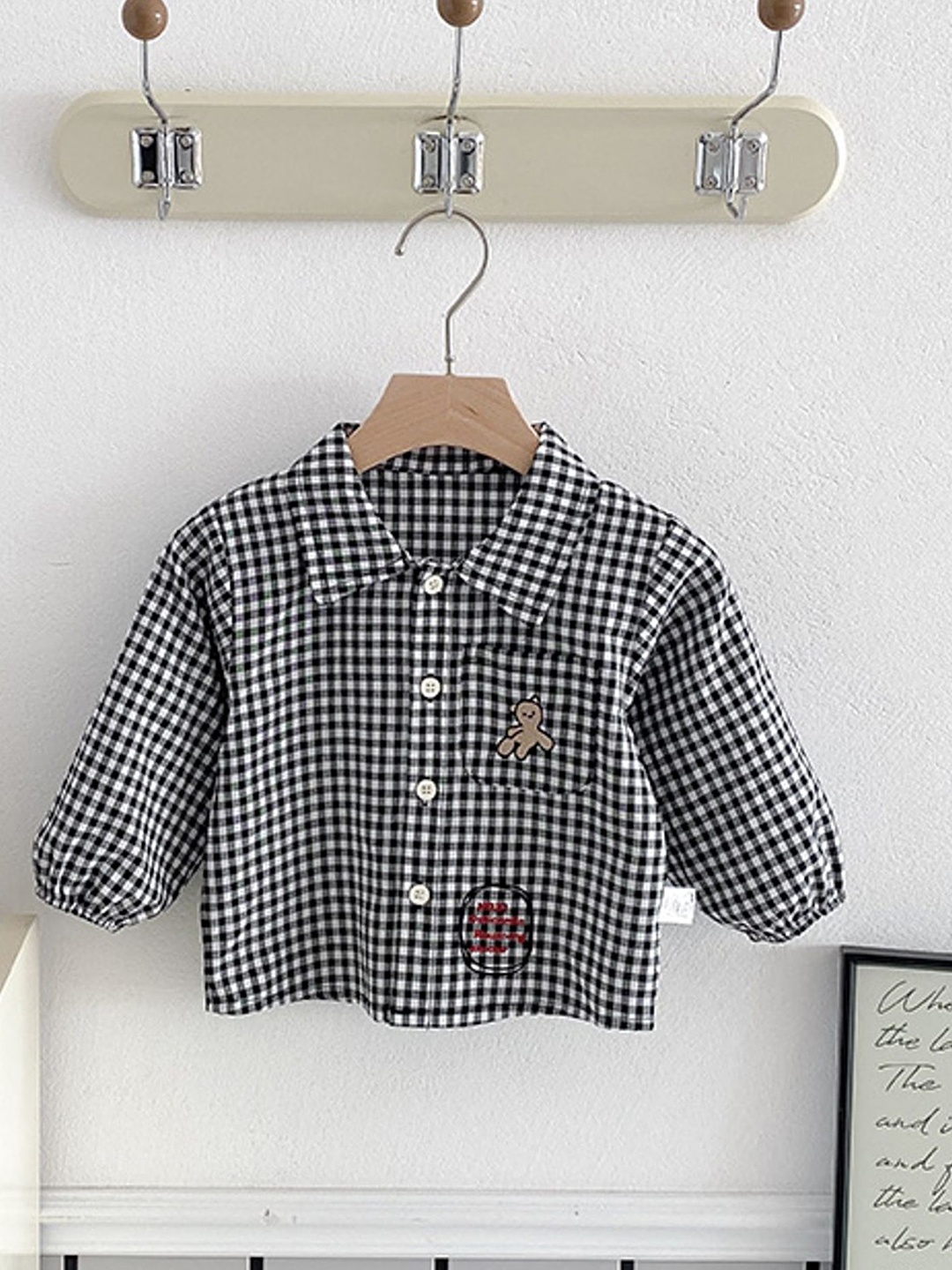 

LULU & SKY Boys Gingham Checks Opaque Checked Casual Shirt, Black