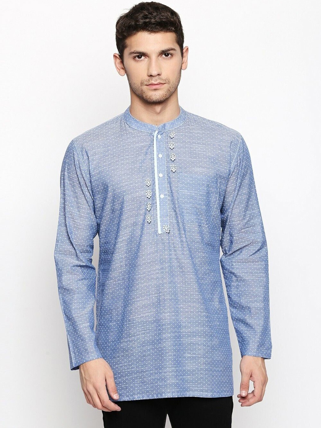 

Arch element Men Yoke Design Flared Sleeves Patchwork Kurta, Blue