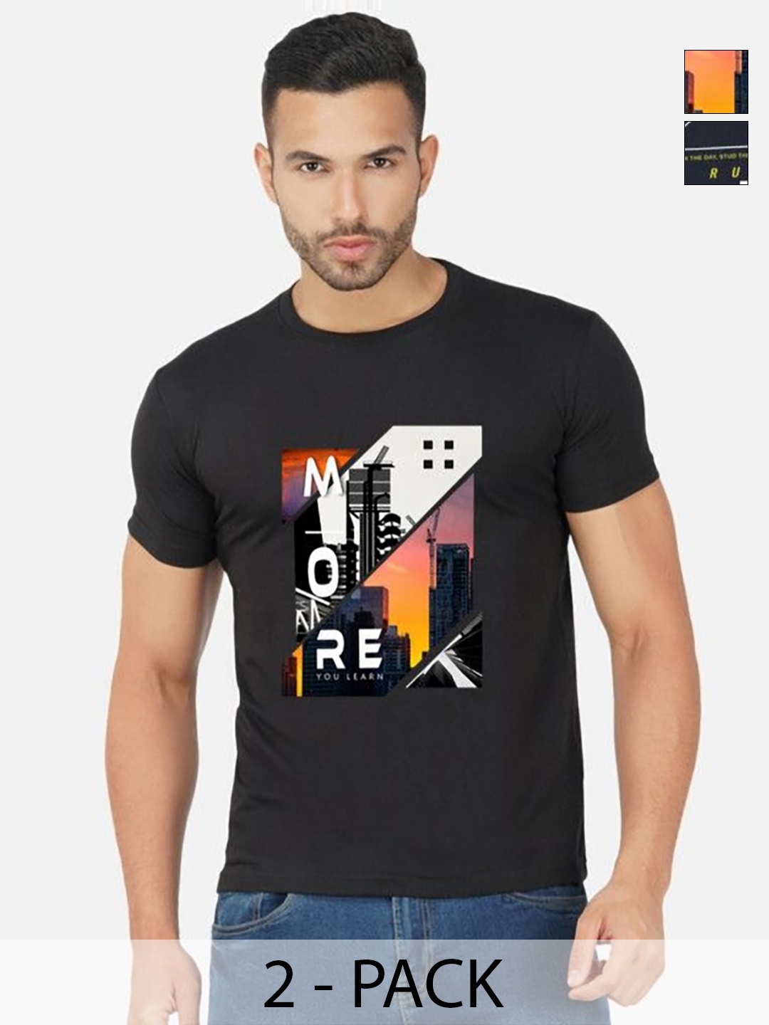 

GLOBAL NOMAD Men 2 Printed Bio Finish Pockets T-shirt, Black