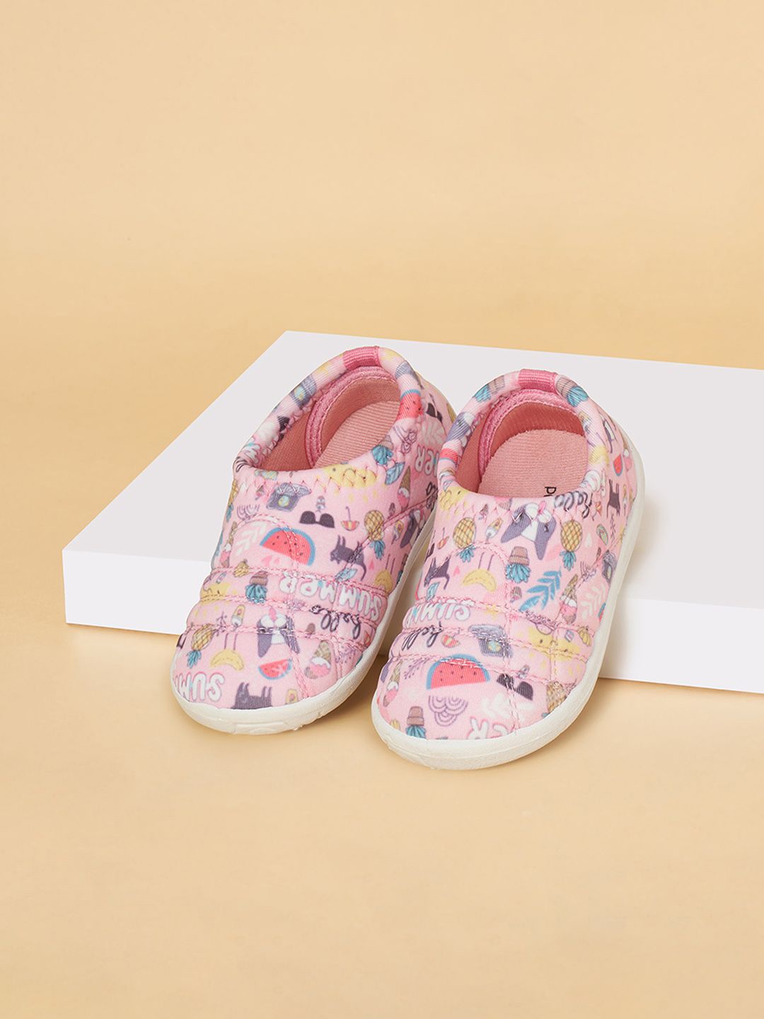 

Pantaloons Baby Girls Printed Slip-On Sneakers, Pink