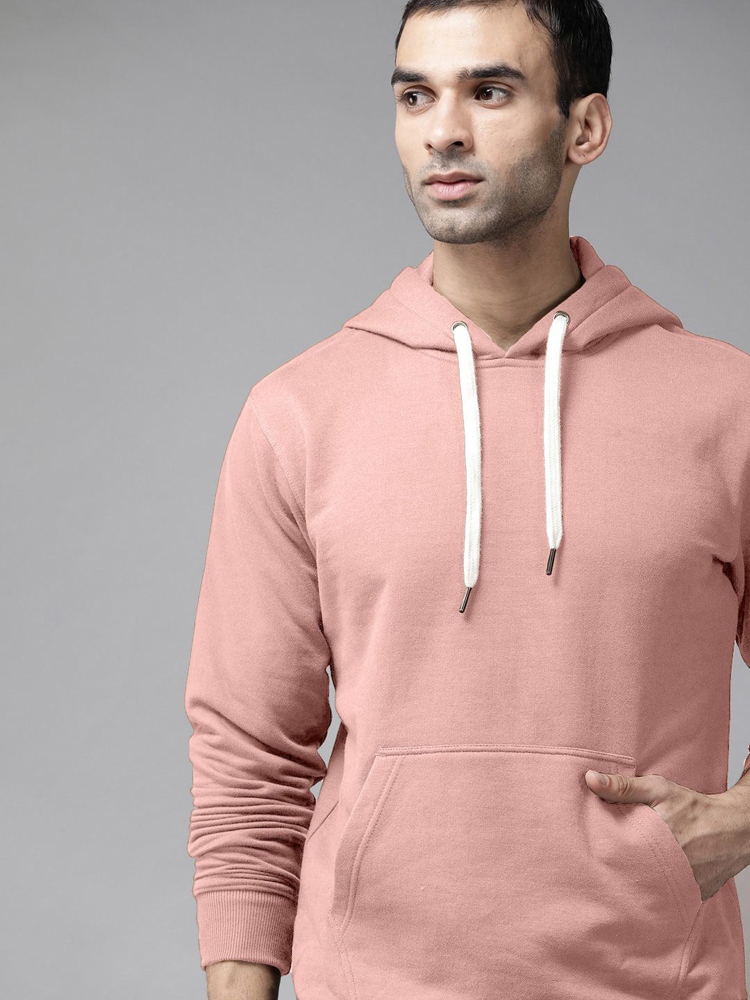 

QOSHA Men Hooded Sweatshirt, Peach