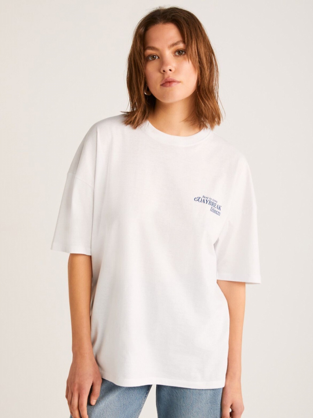 

GRIMELANGE Women Drop-Shoulder Sleeves Applique T-shirt, Na