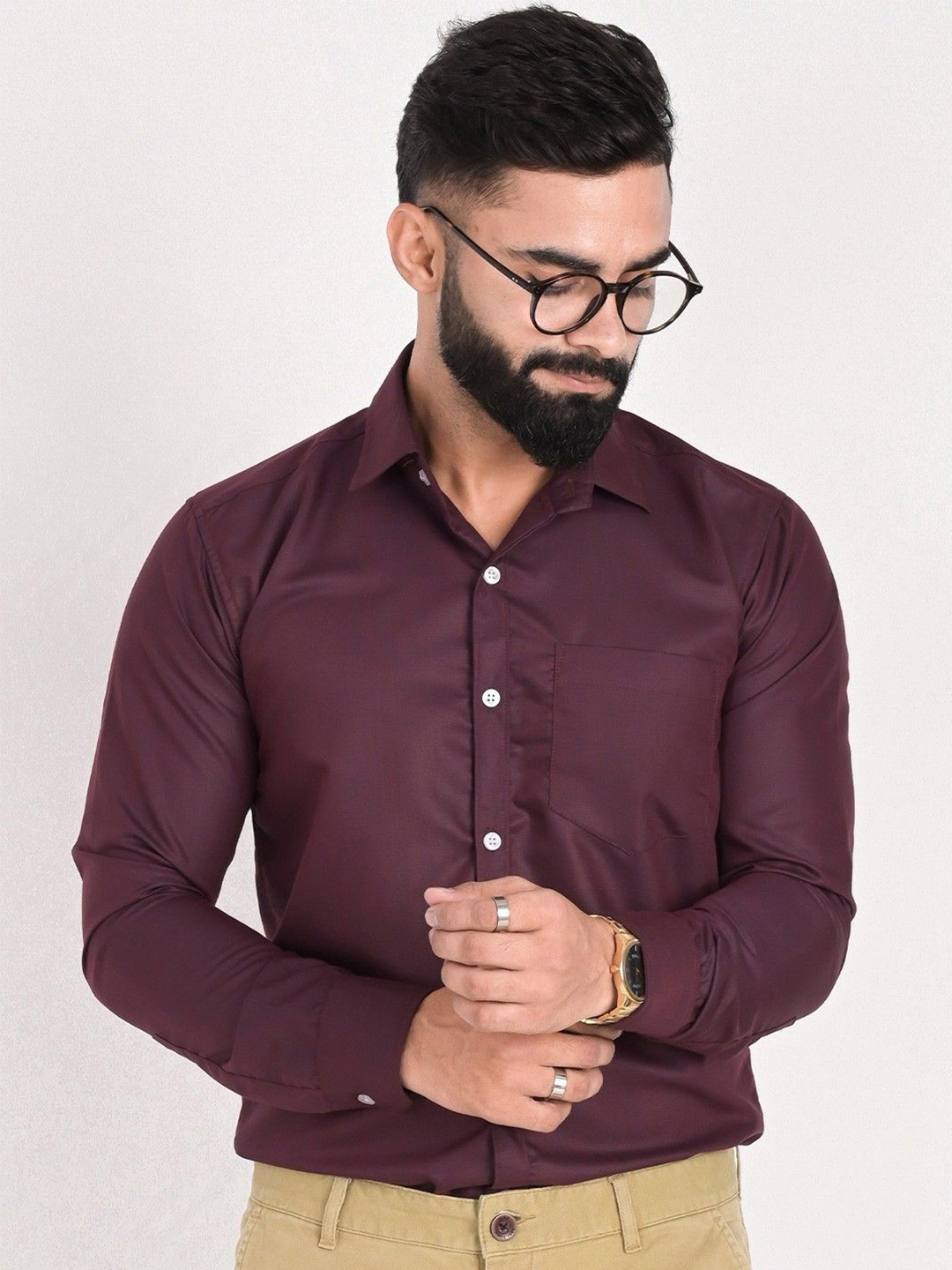

PulseIQ Men Slim Fit Opaque Formal Shirt, Purple