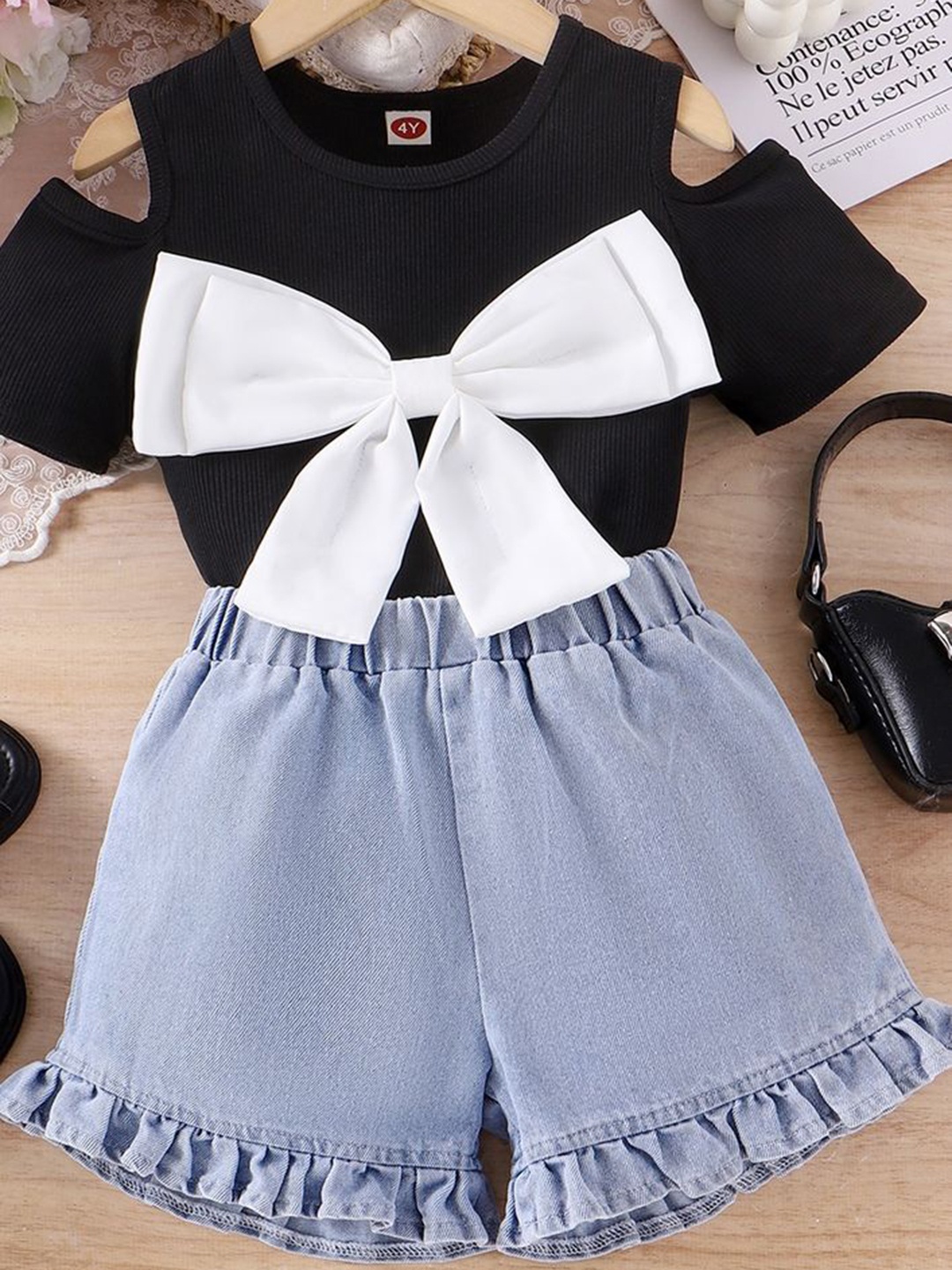 

LULU & SKY Girls Printed T-shirt with Shorts, Black