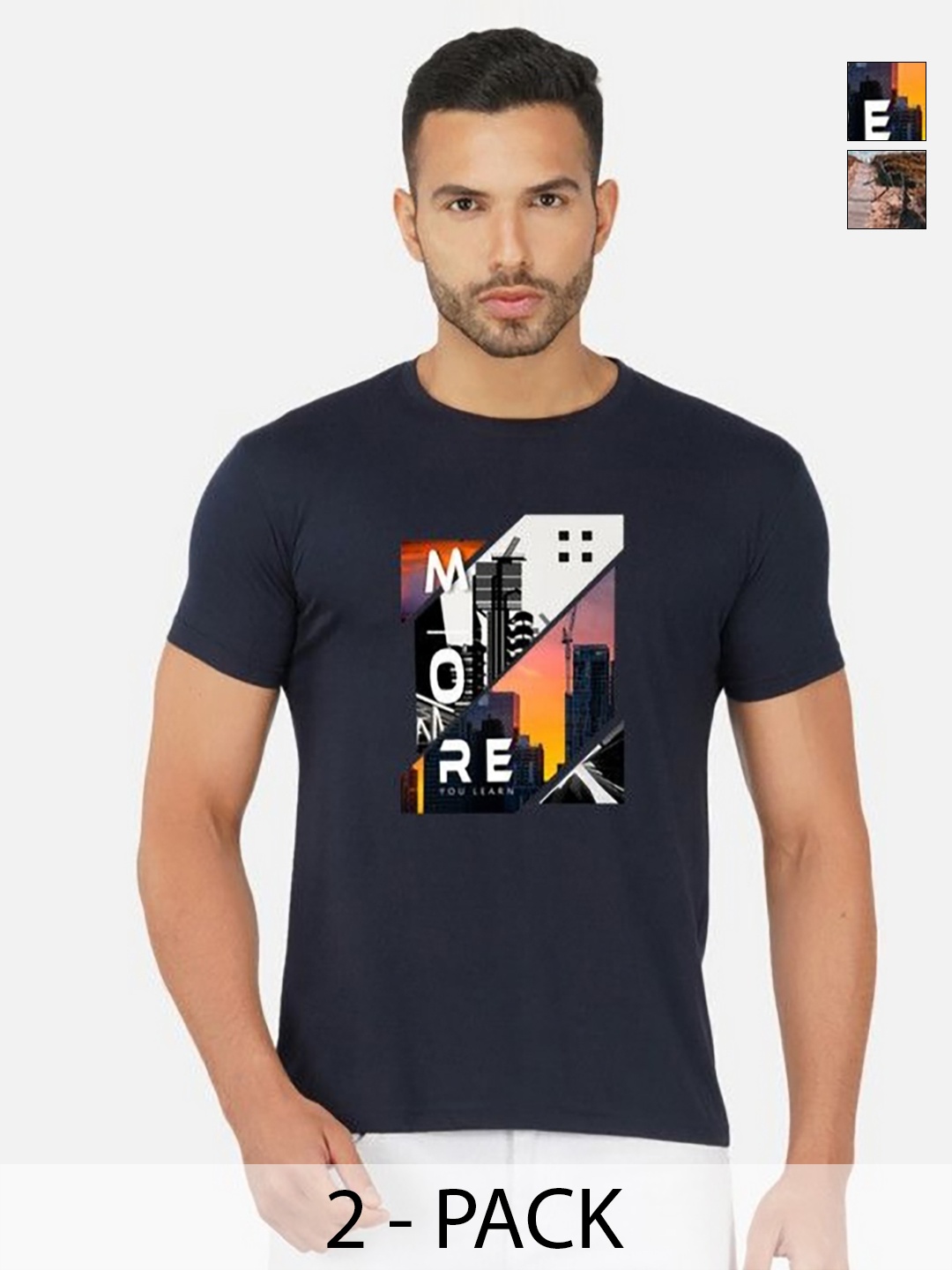 

GLOBAL NOMAD Men 2 Printed Bio Finish Applique T-shirt, Navy blue
